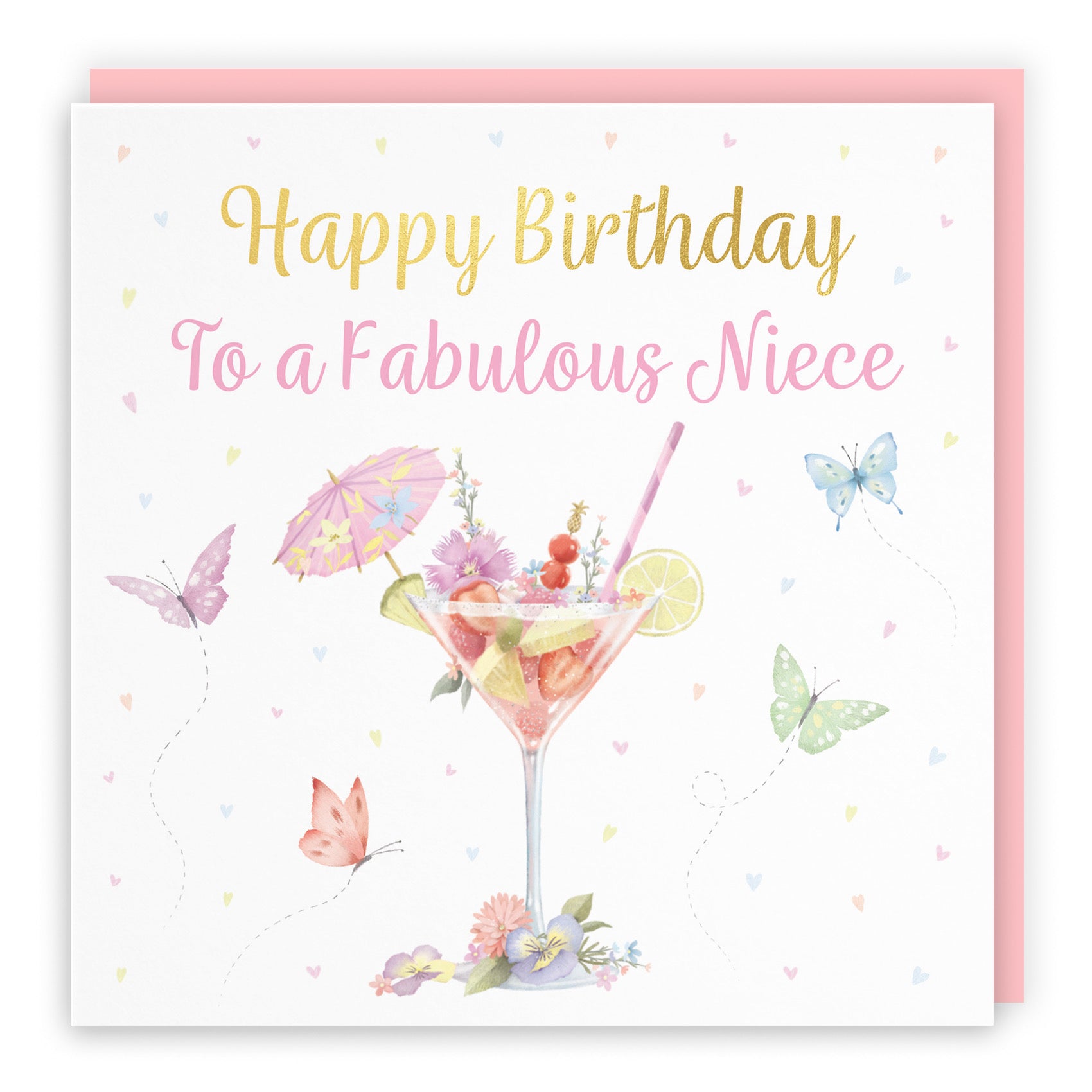 Niece Pink Cocktail And Butterflies Birthday Card Gold Foil Milo's Gallery - Default Title (B0CX1ZZZFD)