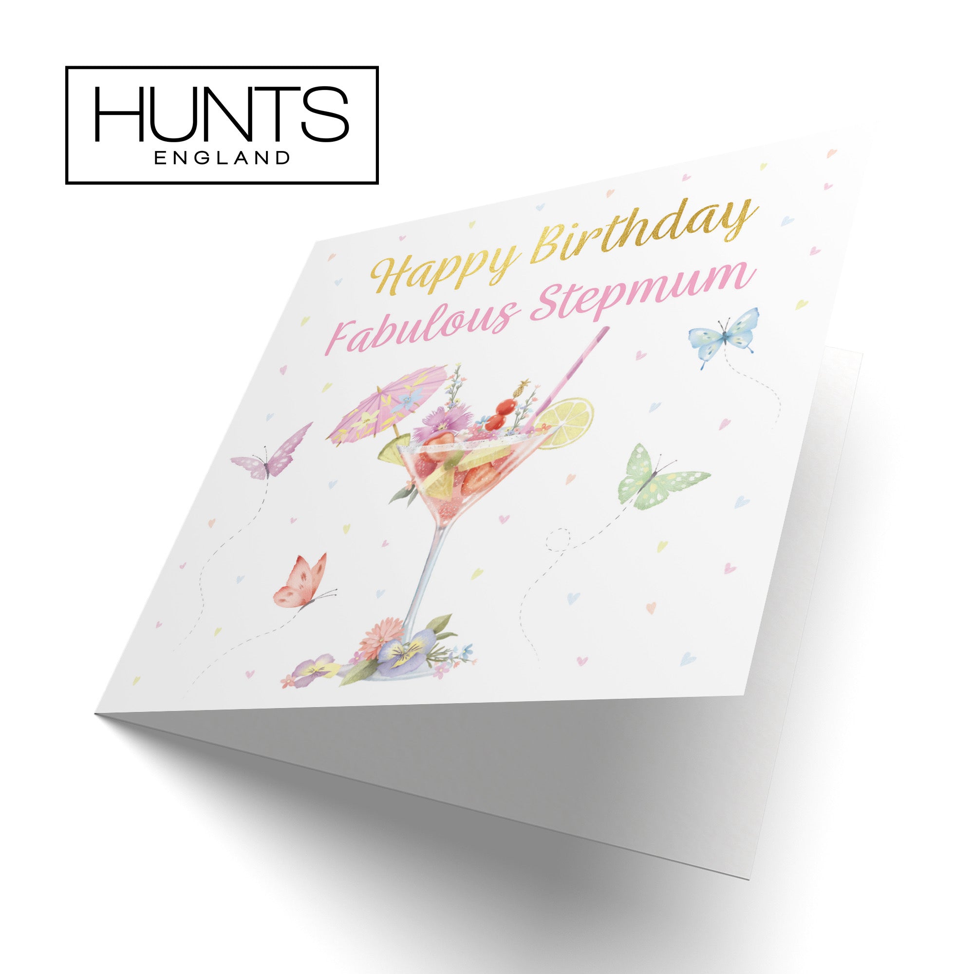 Stepmum Pink Cocktail And Butterflies Birthday Card Gold Foil Milo's Gallery - Default Title (B0CX213NPH)