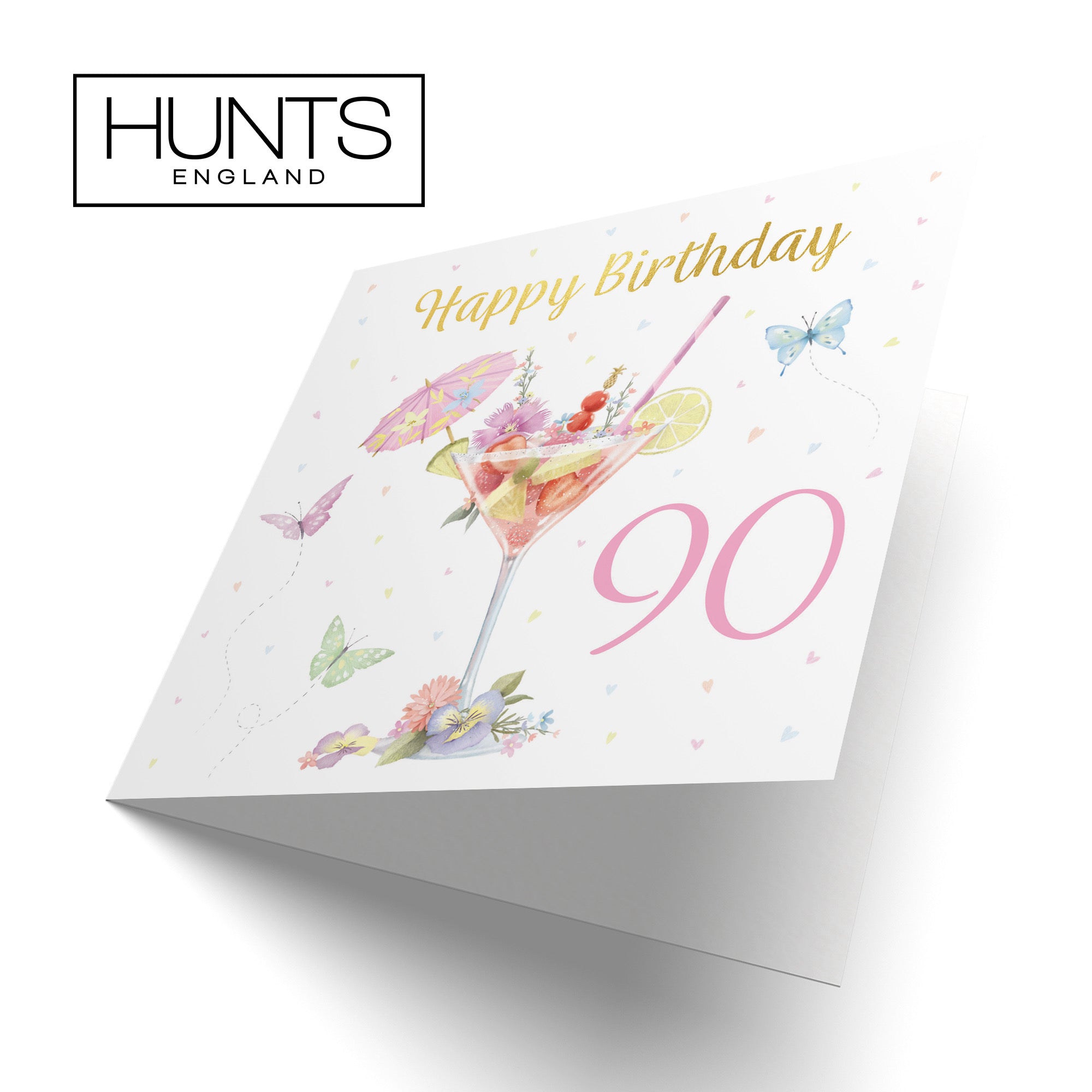 Pink Cocktail And Butterflies 90th Birthday Card Gold Foil Milo's Gallery - Default Title (B0CX215GYN)