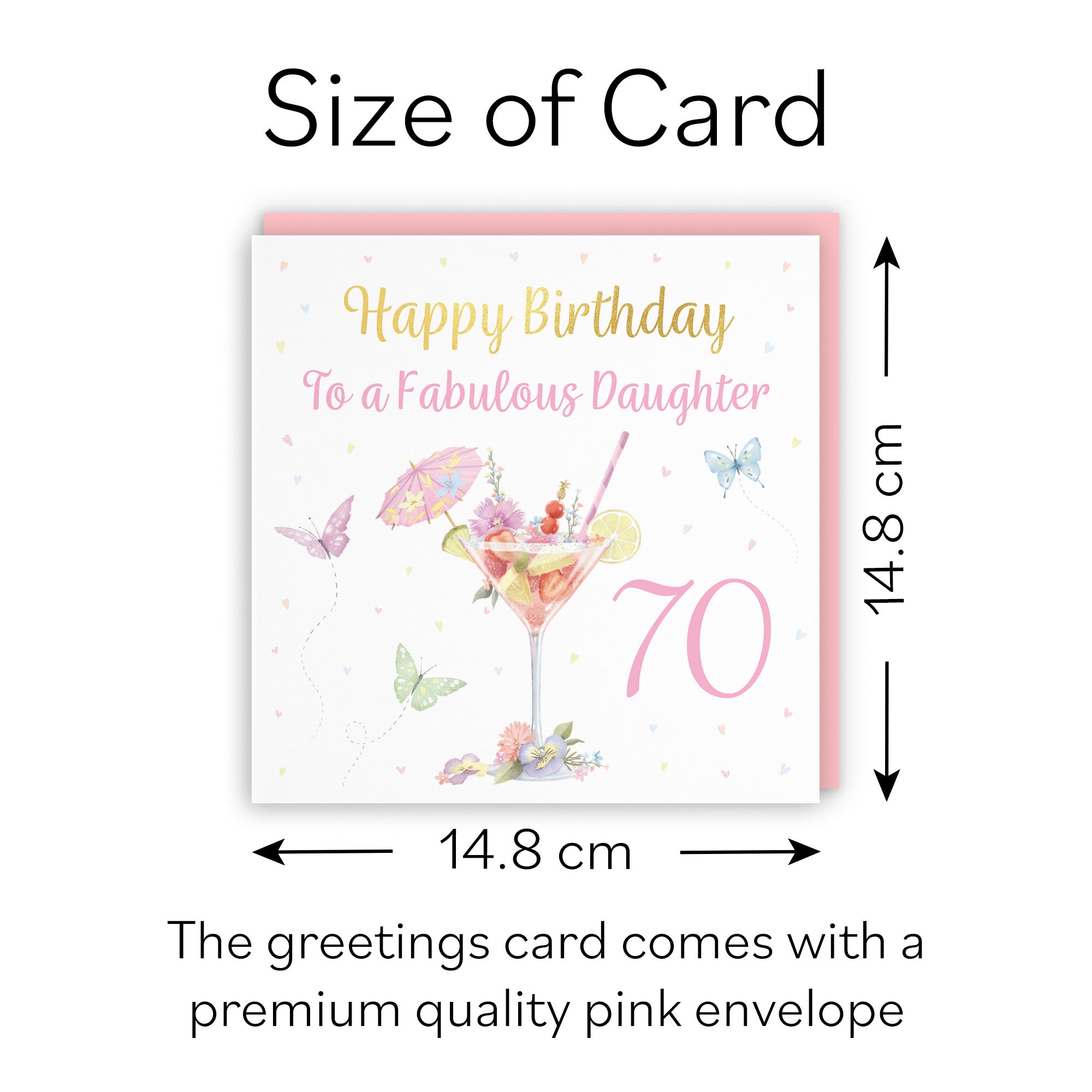 70th Daughter Pink Cocktail And Butterflies Birthday Card Gold Foil Milo's Gallery - Default Title (B0CX21CBSM)