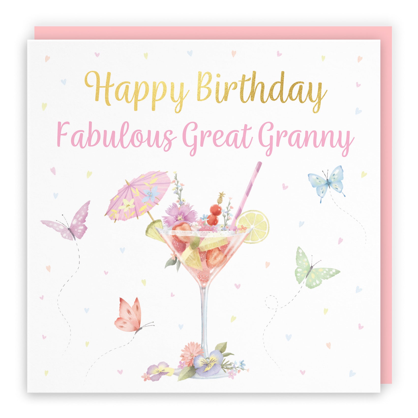 Great Granny Pink Cocktail And Butterflies Birthday Card Gold Foil Milo's Gallery - Default Title (B0CX21DBH3)