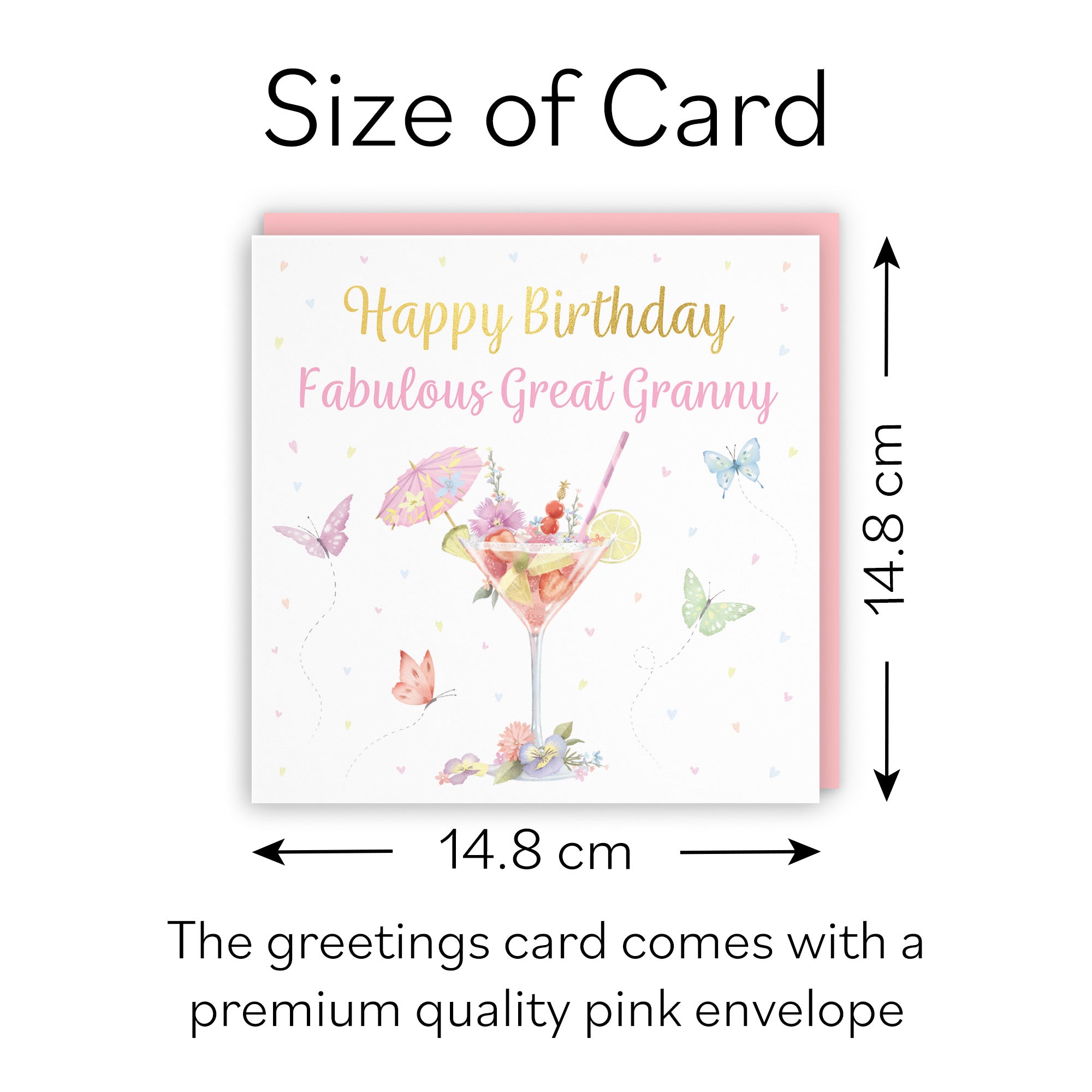 Great Granny Pink Cocktail And Butterflies Birthday Card Gold Foil Milo's Gallery - Default Title (B0CX21DBH3)