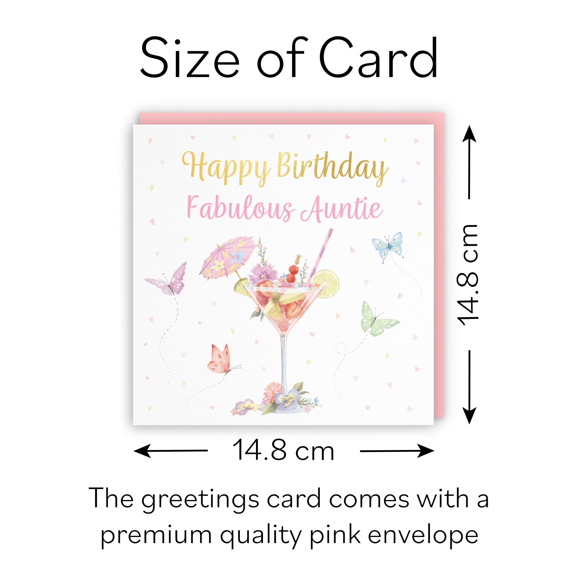 Auntie Pink Cocktail And Butterflies Birthday Card Gold Foil Milo's Gallery - Default Title (B0CX21FHNP)