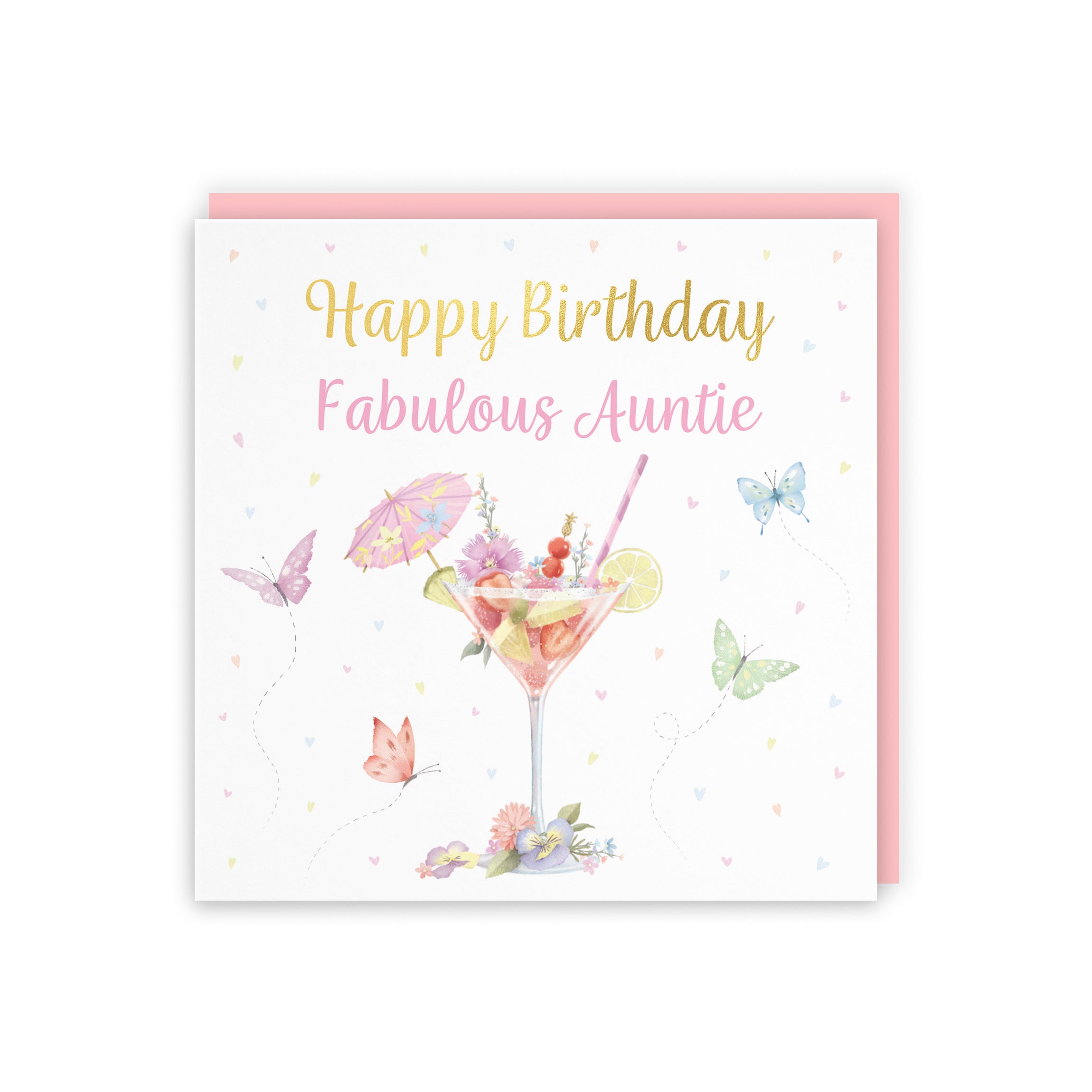 Auntie Pink Cocktail And Butterflies Birthday Card Gold Foil Milo's Gallery - Default Title (B0CX21FHNP)