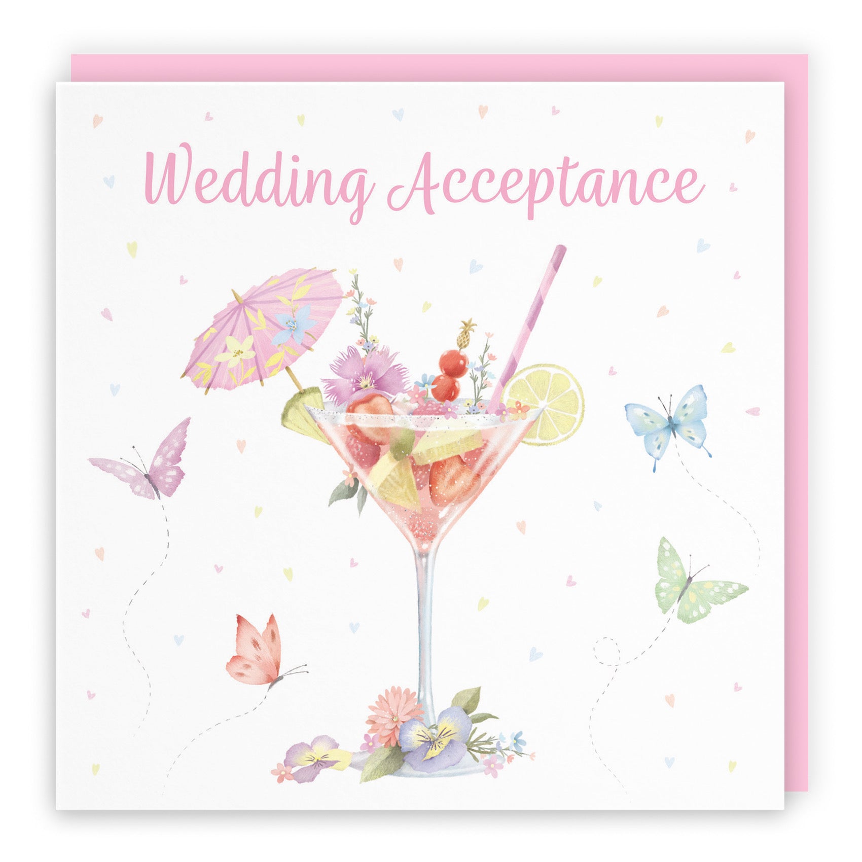 Pink Cocktail And Butterflies Wedding Acceptance Card Milo's Gallery - Default Title (B0CX21GFBV)