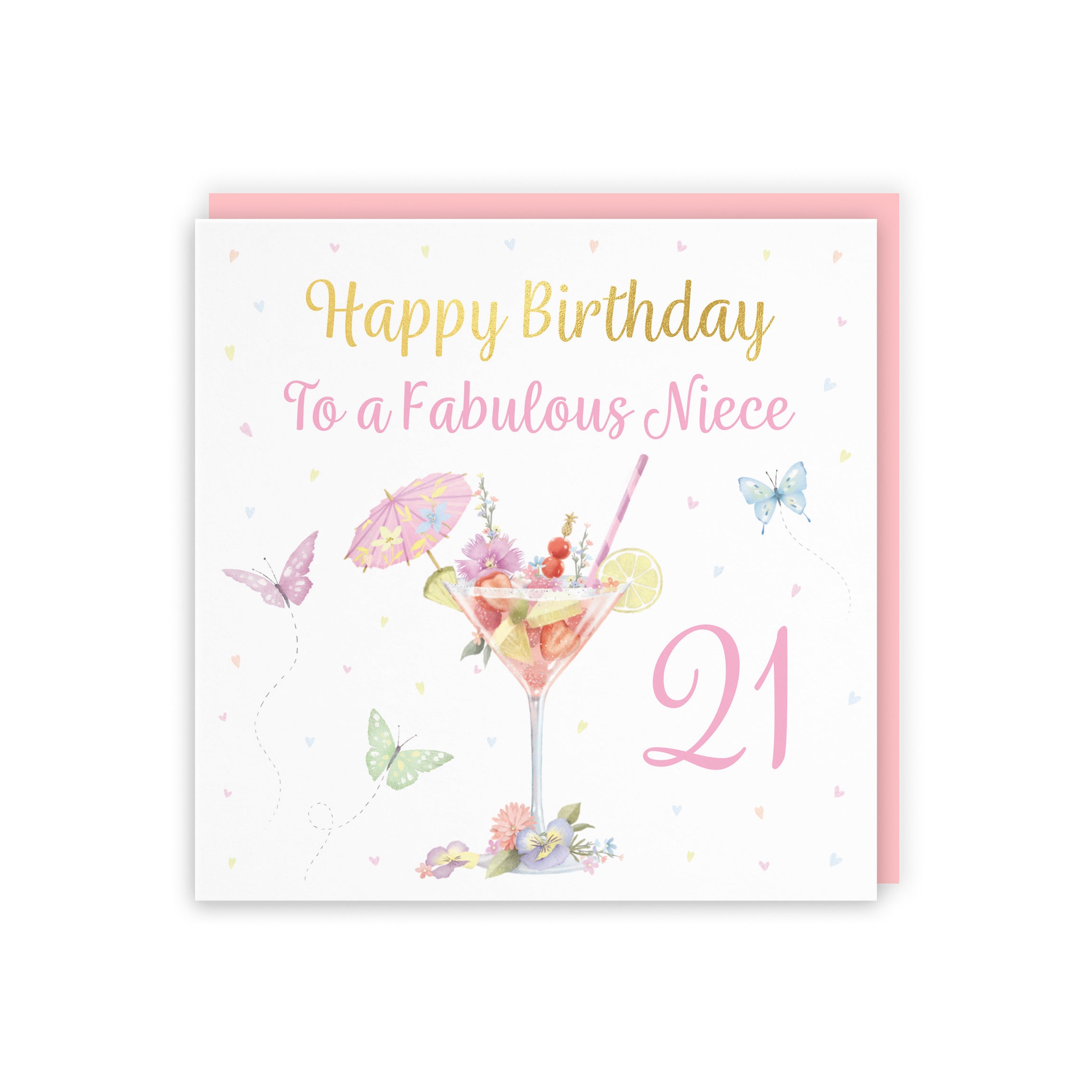 21st Niece Pink Cocktail And Butterflies Birthday Card Gold Foil Milo's Gallery - Default Title (B0CX21LNTK)