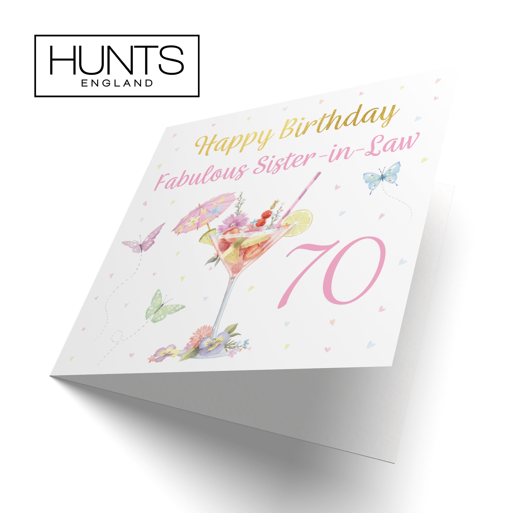 70th Sister In Law Pink Cocktail And Butterflies Birthday Card Gold Foil Milo's Gallery - Default Title (B0CX21PY5M)