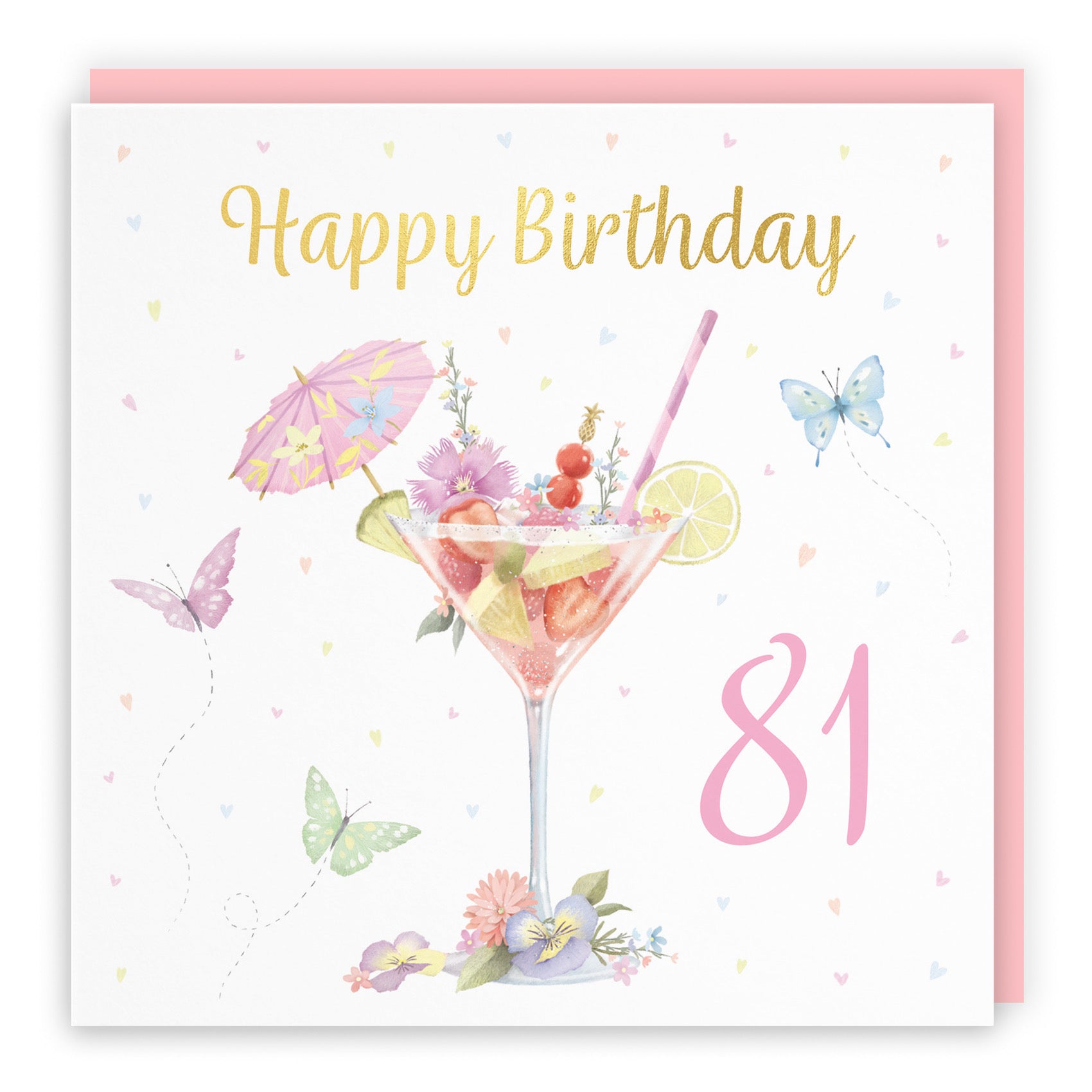 Pink Cocktail And Butterflies 81st Birthday Card Gold Foil Milo's Gallery - Default Title (B0CX21QL3B)