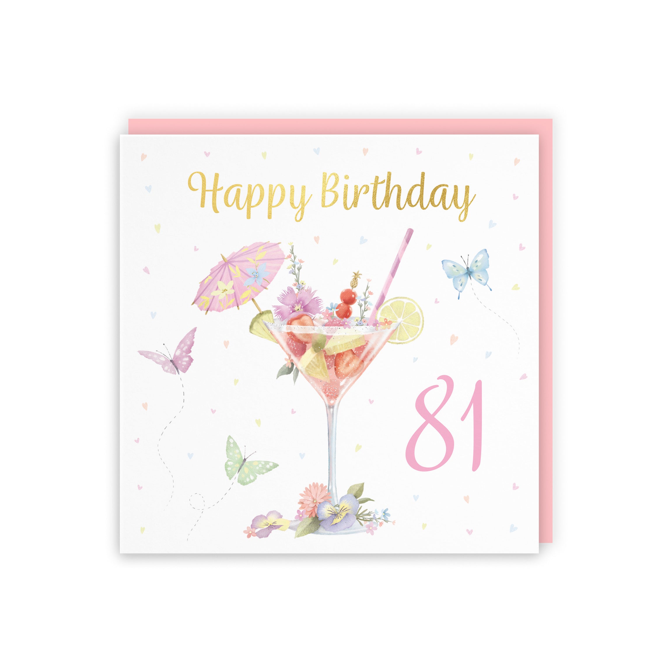 Pink Cocktail And Butterflies 81st Birthday Card Gold Foil Milo's Gallery - Default Title (B0CX21QL3B)