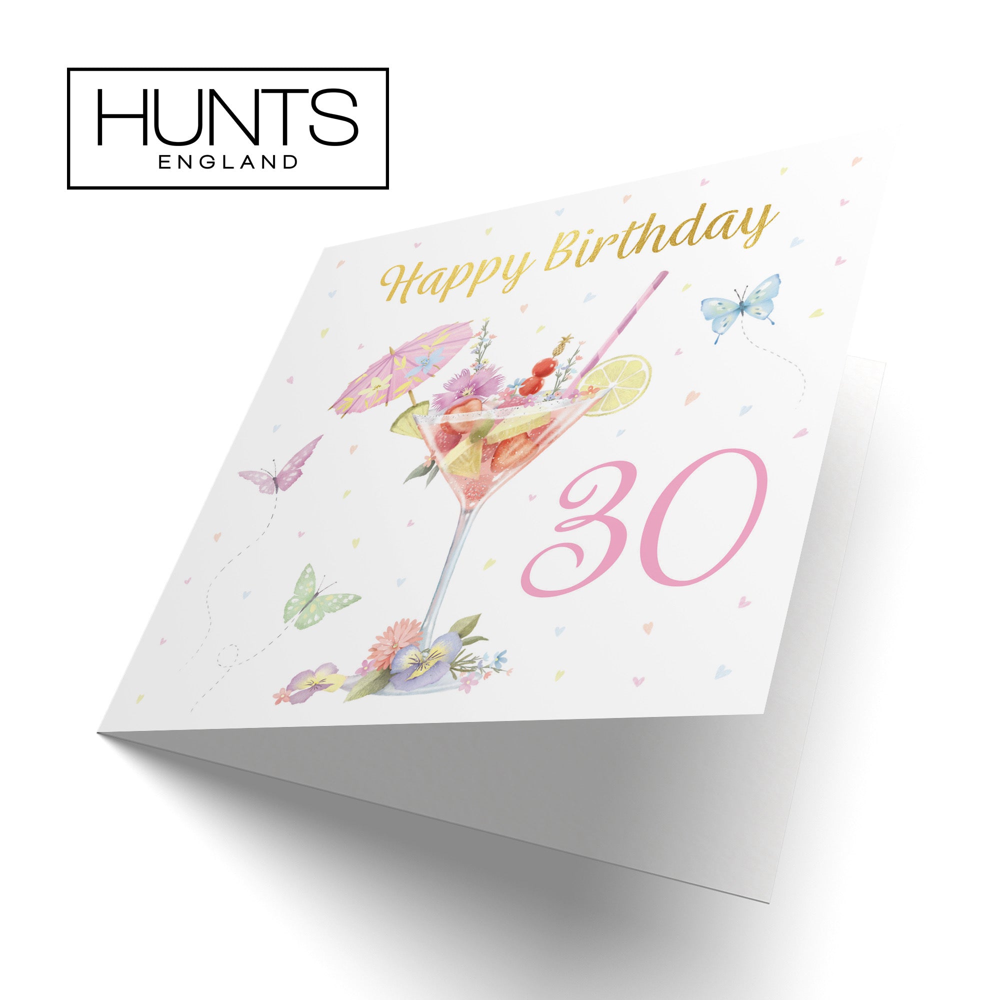 Pink Cocktail And Butterflies 30th Birthday Card Gold Foil Milo's Gallery - Default Title (B0CX21T4R6)