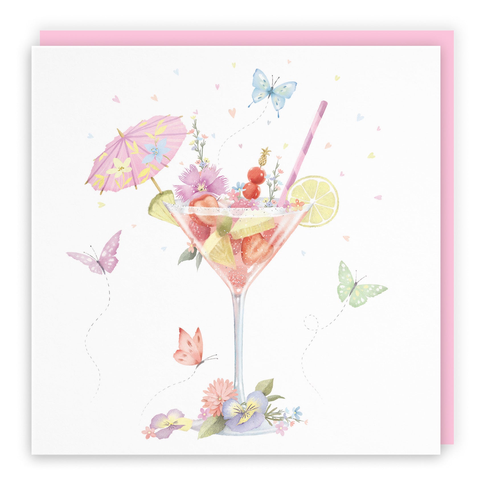 Pink Cocktail And Butterflies Blank Any Occasion Card Milo's Gallery - Default Title (B0CX21TNQC)
