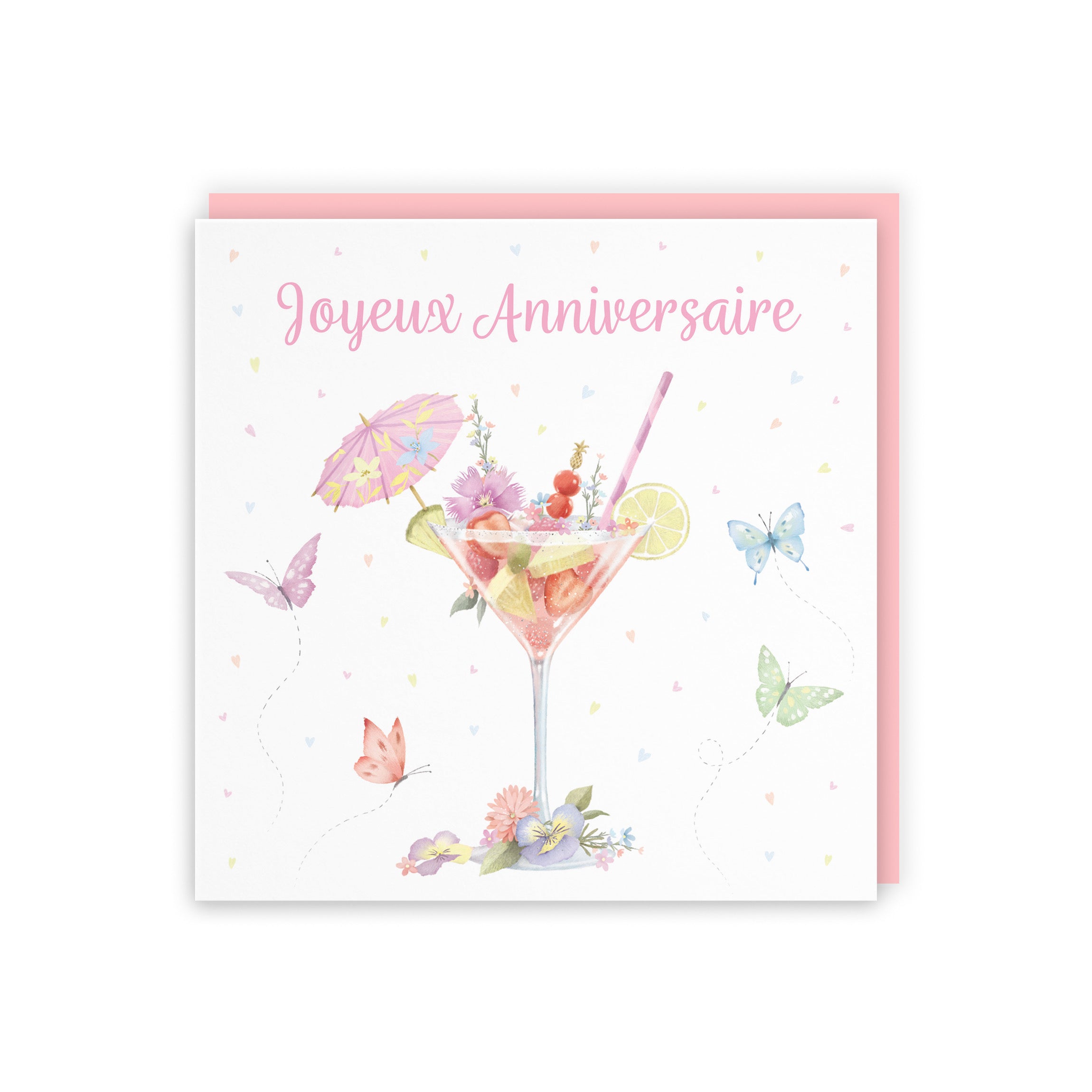 Pink Cocktail And Butterflies French Birthday Card Milo's Gallery - Default Title (B0CX21W8QG)