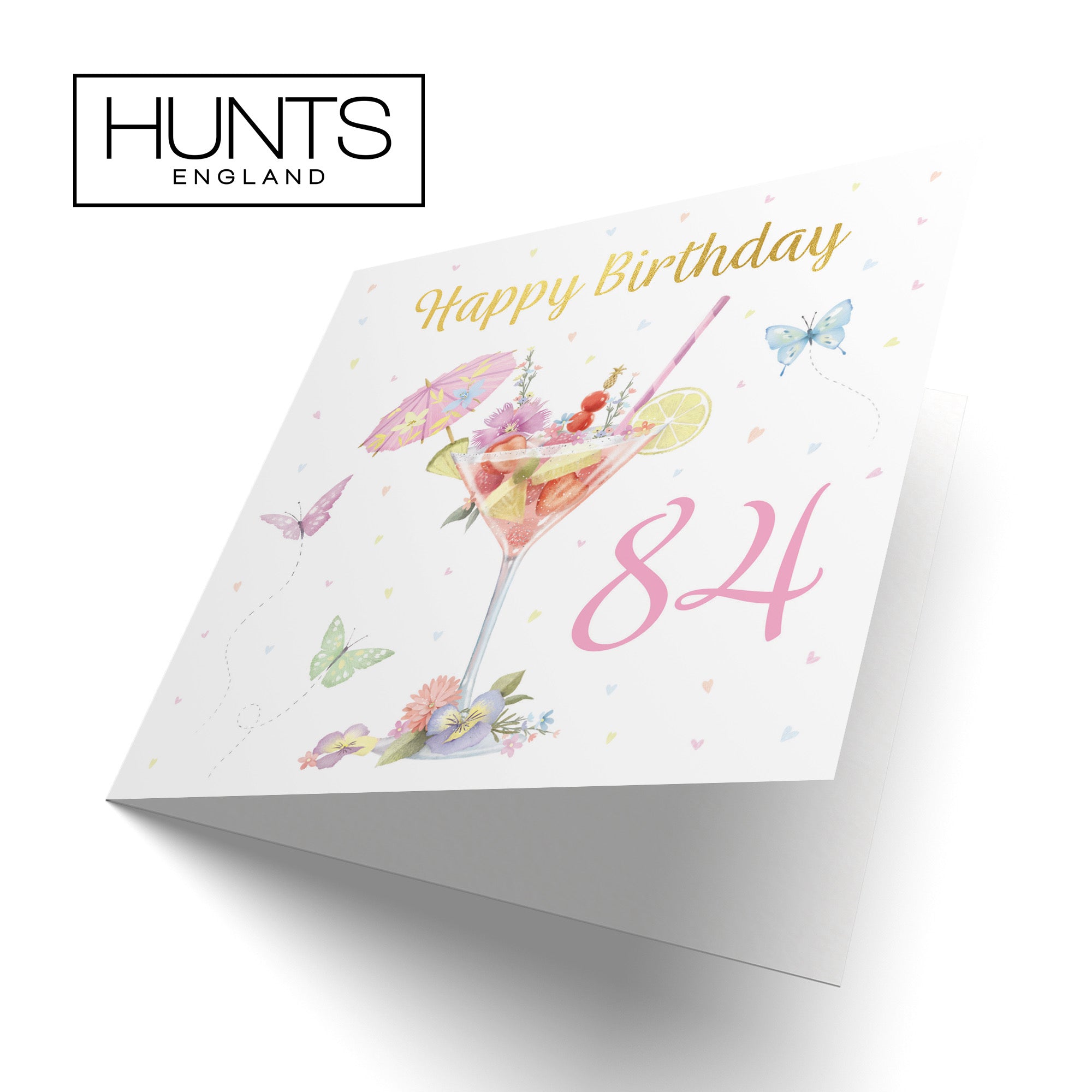 Pink Cocktail And Butterflies 84th Birthday Card Gold Foil Milo's Gallery - Default Title (B0CX21YYZS)