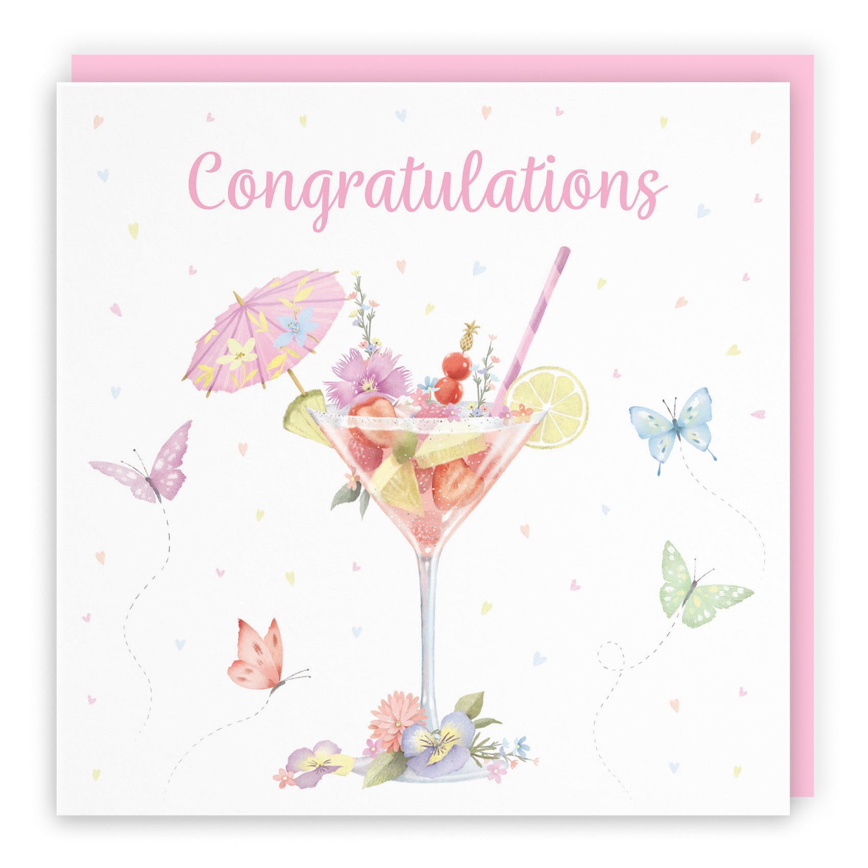 Pink Cocktail And Butterflies Congratulations Card Milo's Gallery - Default Title (B0CX226T4W)