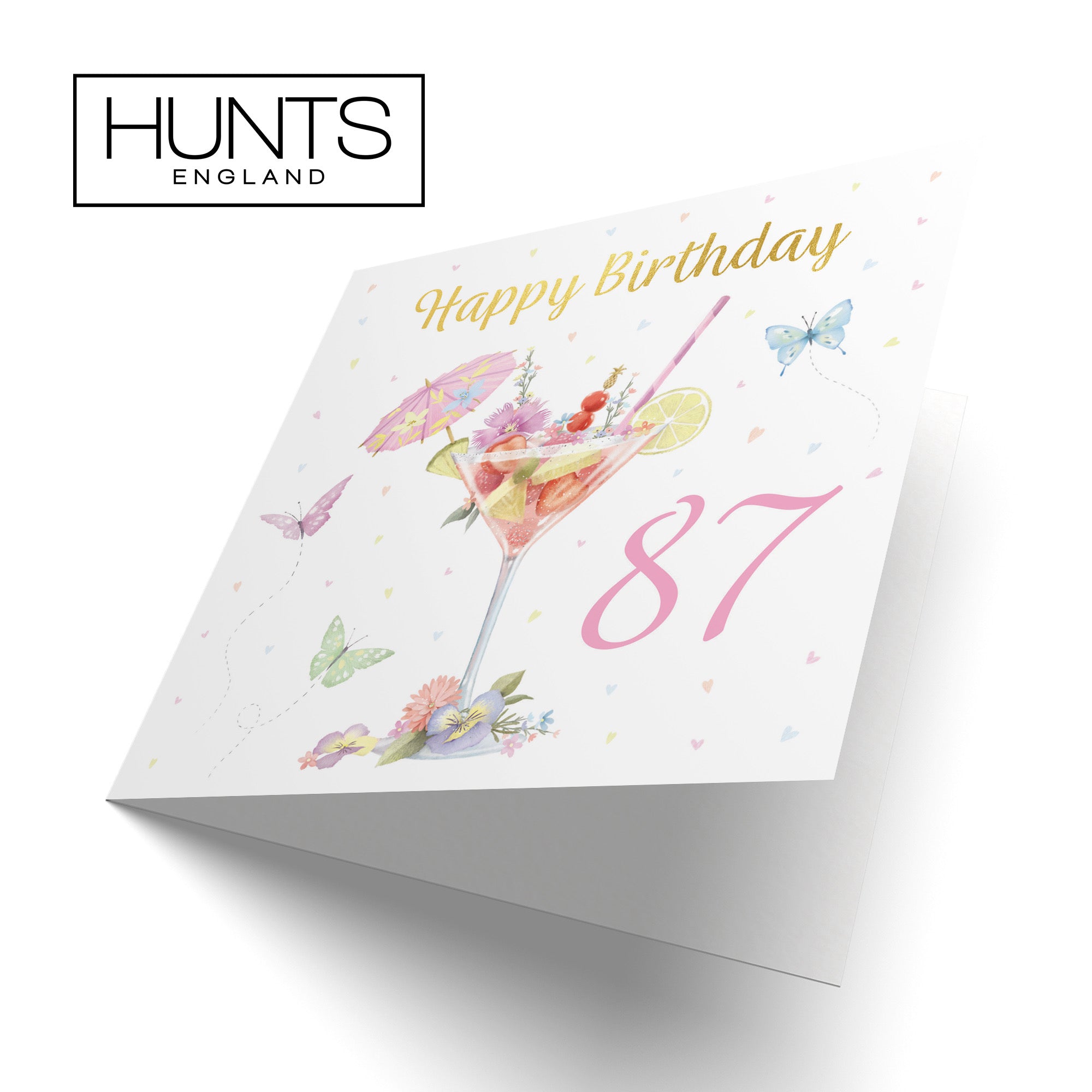 Pink Cocktail And Butterflies 87th Birthday Card Gold Foil Milo's Gallery - Default Title (B0CX226X43)