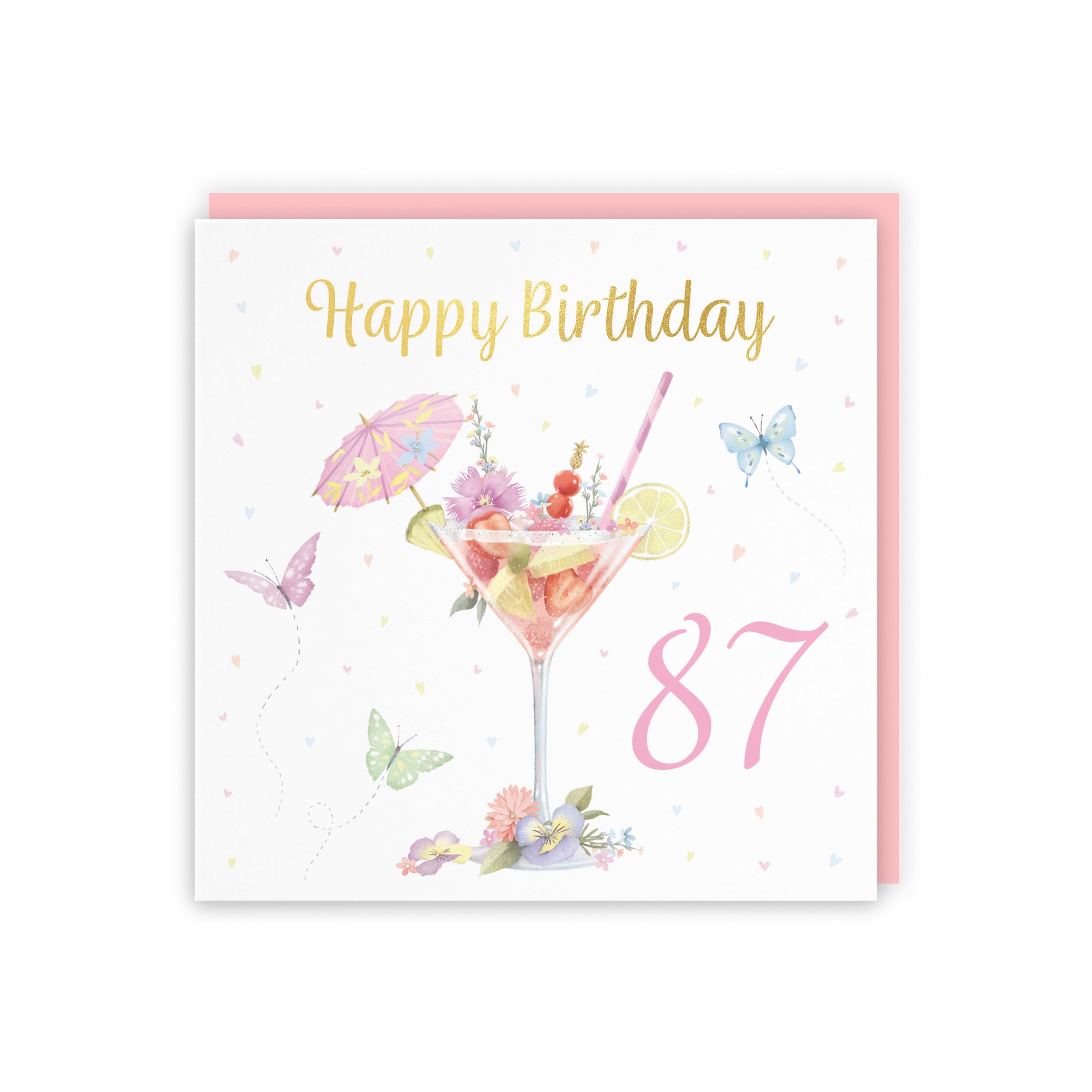 Pink Cocktail And Butterflies 87th Birthday Card Gold Foil Milo's Gallery - Default Title (B0CX226X43)