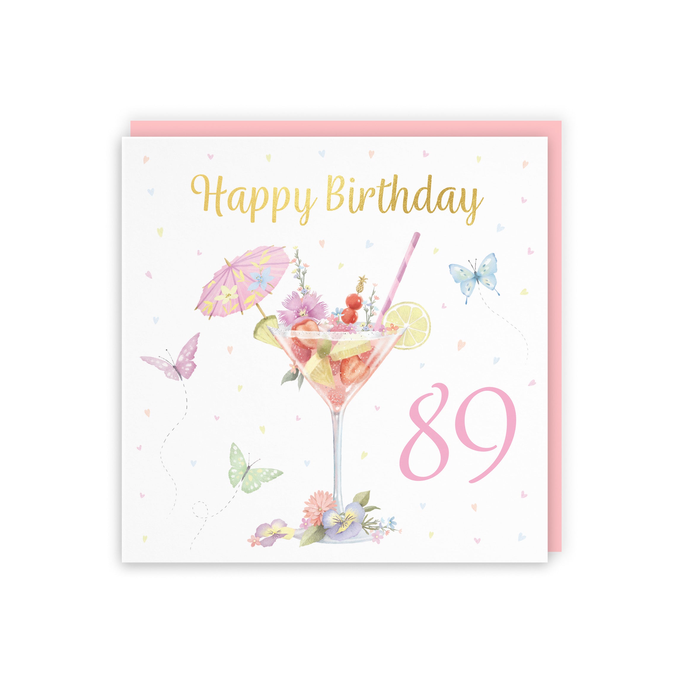 Pink Cocktail And Butterflies 89th Birthday Card Gold Foil Milo's Gallery - Default Title (B0CX227VWW)