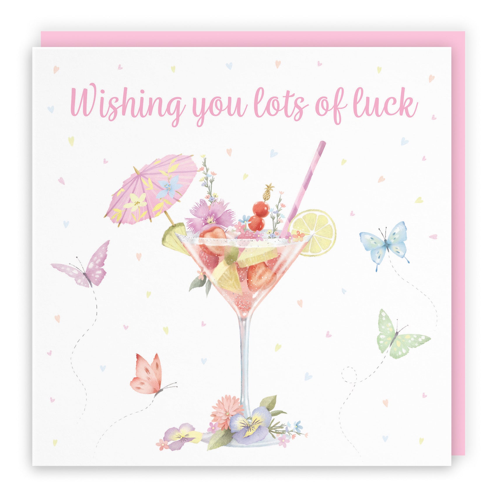 Pink Cocktail And Butterflies Good Luck Card Milo's Gallery - Default Title (B0CX229DXQ)