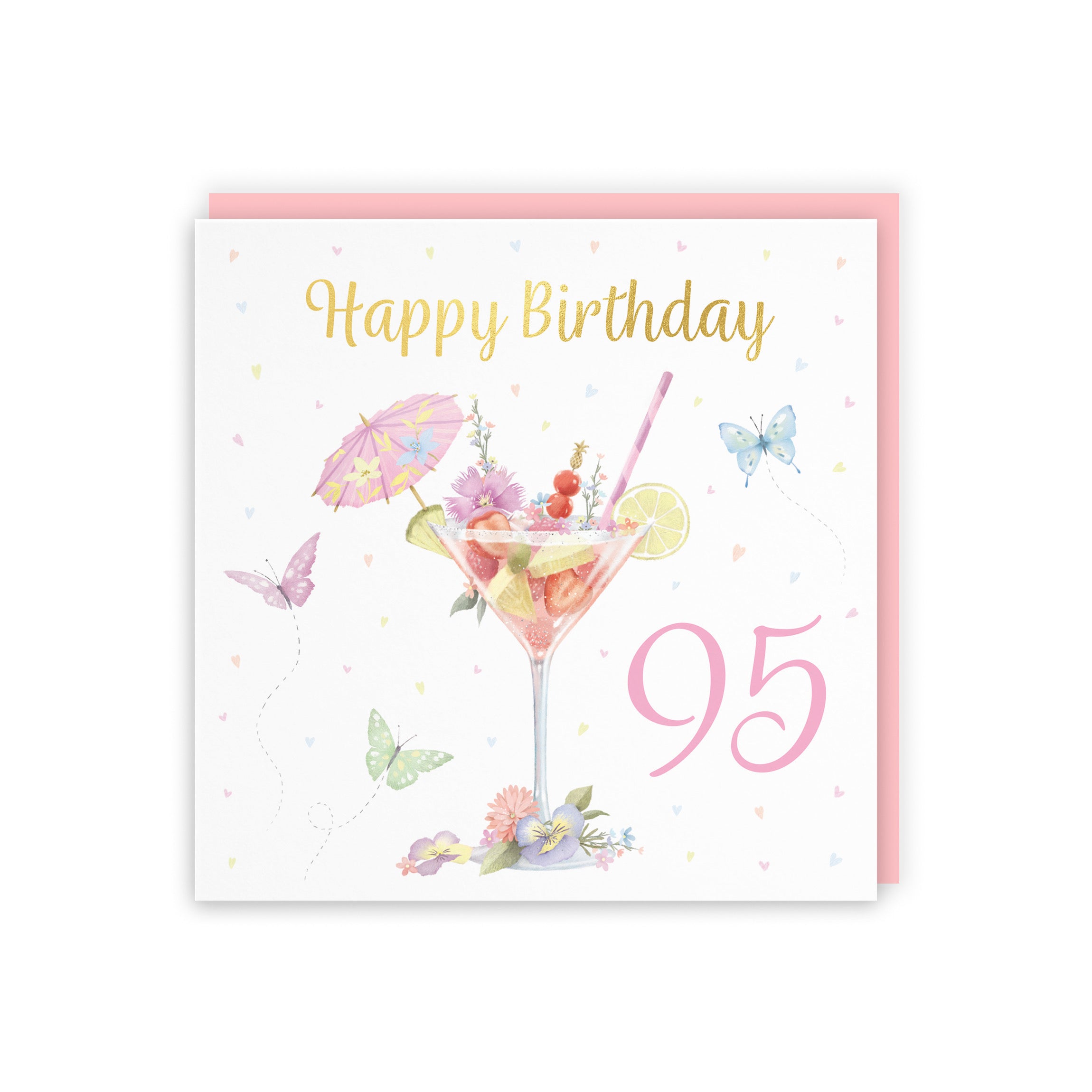 Pink Cocktail And Butterflies 95th Birthday Card Gold Foil Milo's Gallery - Default Title (B0CX229Z9P)