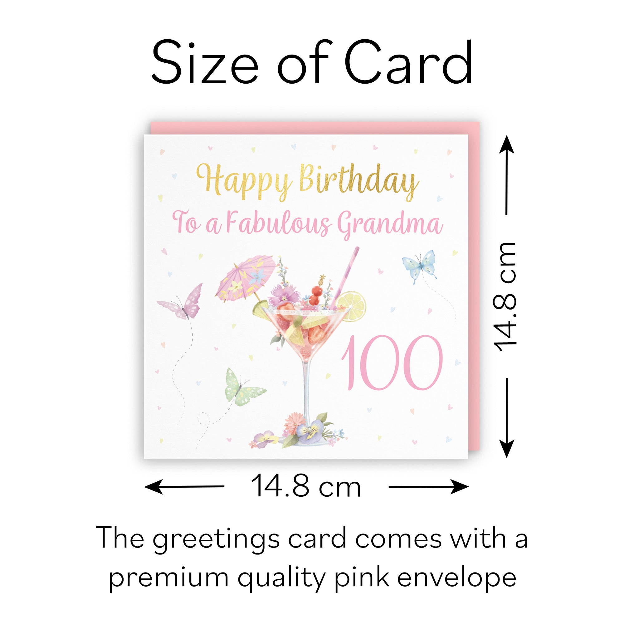 100th Grandma Pink Cocktail And Butterflies Birthday Card Gold Foil Milo's Gallery - Default Title (B0CX22DHN6)