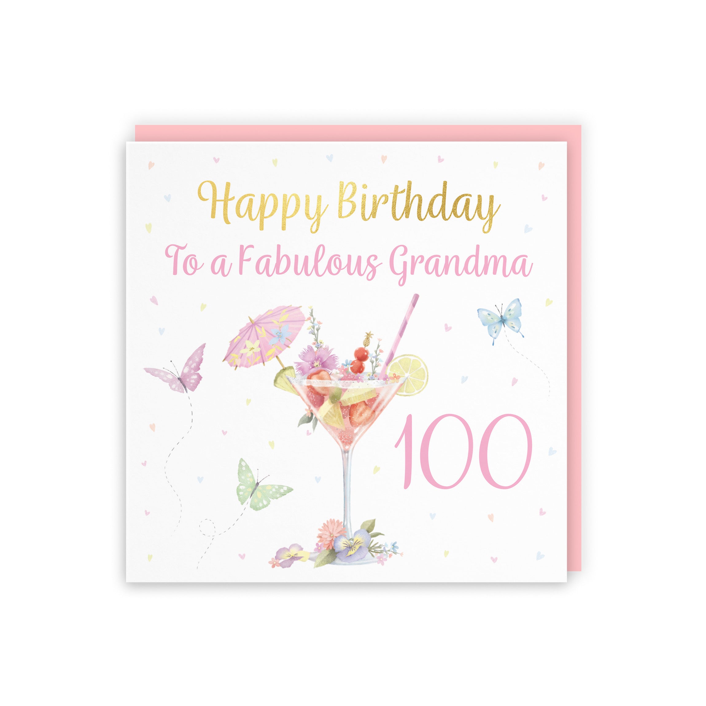 100th Grandma Pink Cocktail And Butterflies Birthday Card Gold Foil Milo's Gallery - Default Title (B0CX22DHN6)