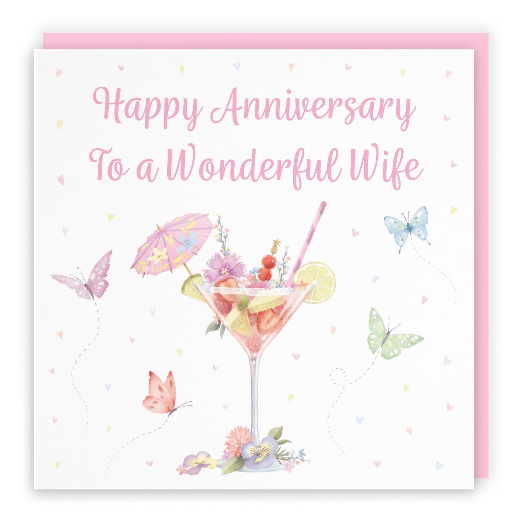 Pink Cocktail And Butterflies Wife Anniversary Card Milo's Gallery - Default Title (B0CX22DXL6)