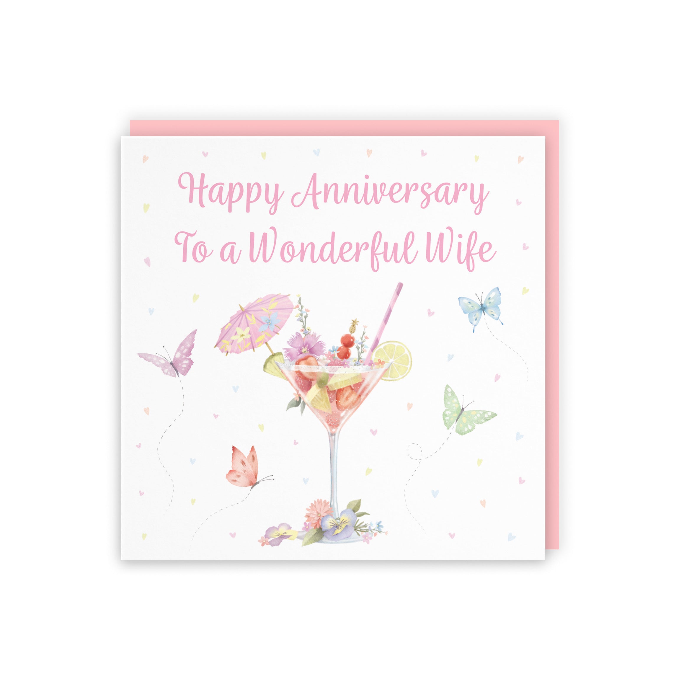 Pink Cocktail And Butterflies Wife Anniversary Card Milo's Gallery - Default Title (B0CX22DXL6)