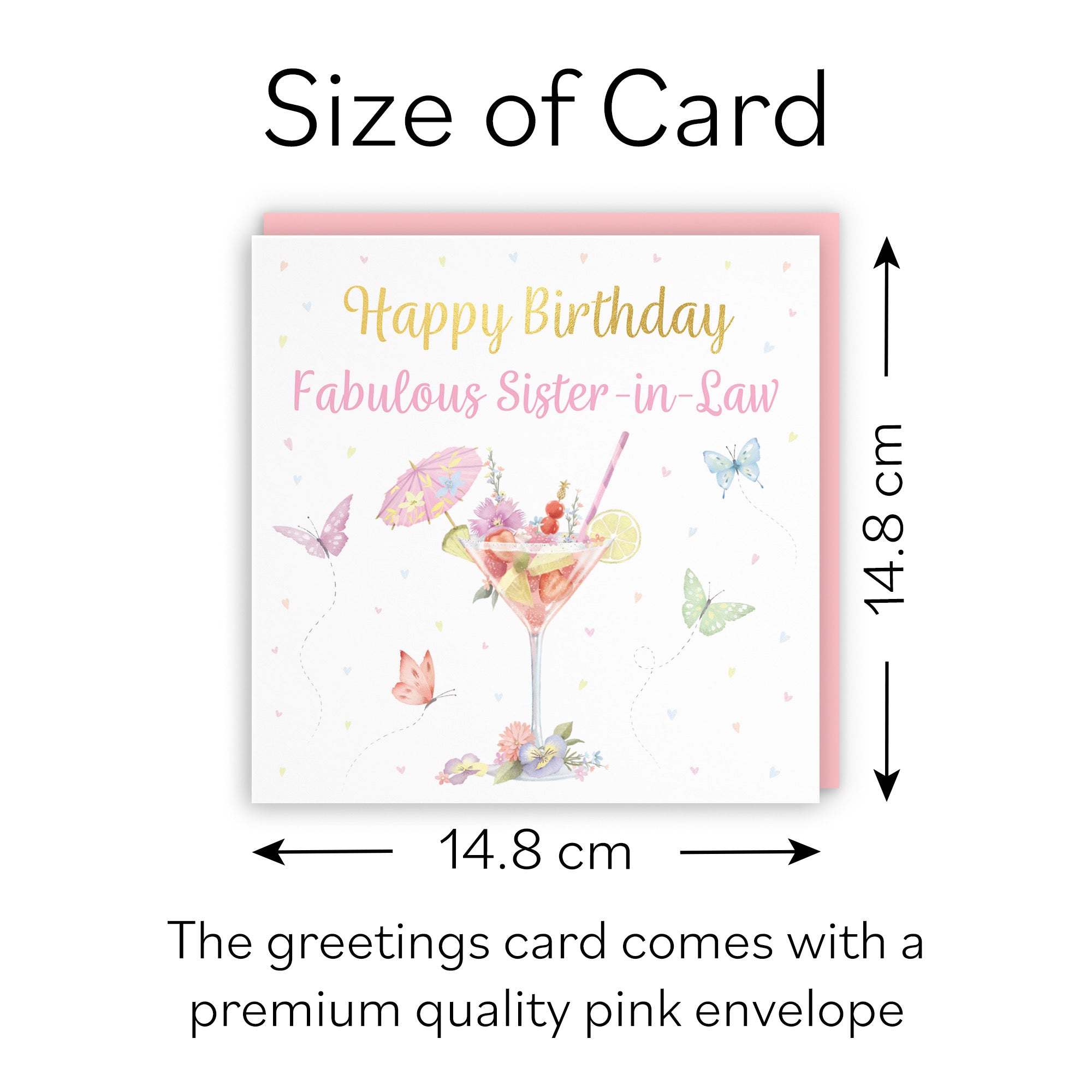 Sister In Law Pink Cocktail And Butterflies Birthday Card Gold Foil Milo's Gallery - Default Title (B0CX22GXXN)