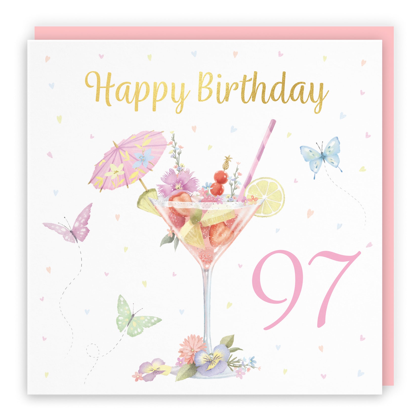 Pink Cocktail And Butterflies 97th Birthday Card Gold Foil Milo's Gallery - Default Title (B0CX22J1C1)