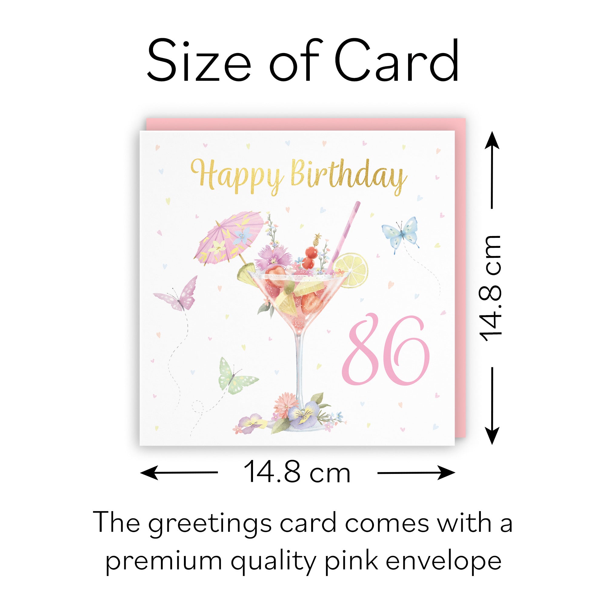 Pink Cocktail And Butterflies 86th Birthday Card Gold Foil Milo's Gallery - Default Title (B0CX22K6Z6)