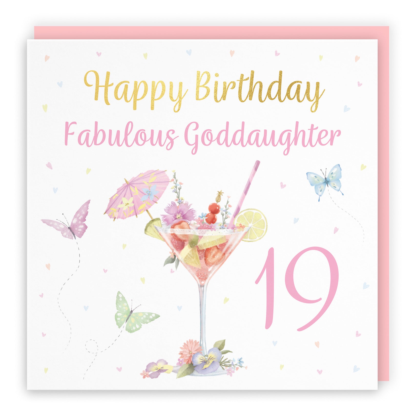 19th Goddaughter Pink Cocktail And Butterflies Birthday Card Gold Foil Milo's Gallery - Default Title (B0CX22KWB7)