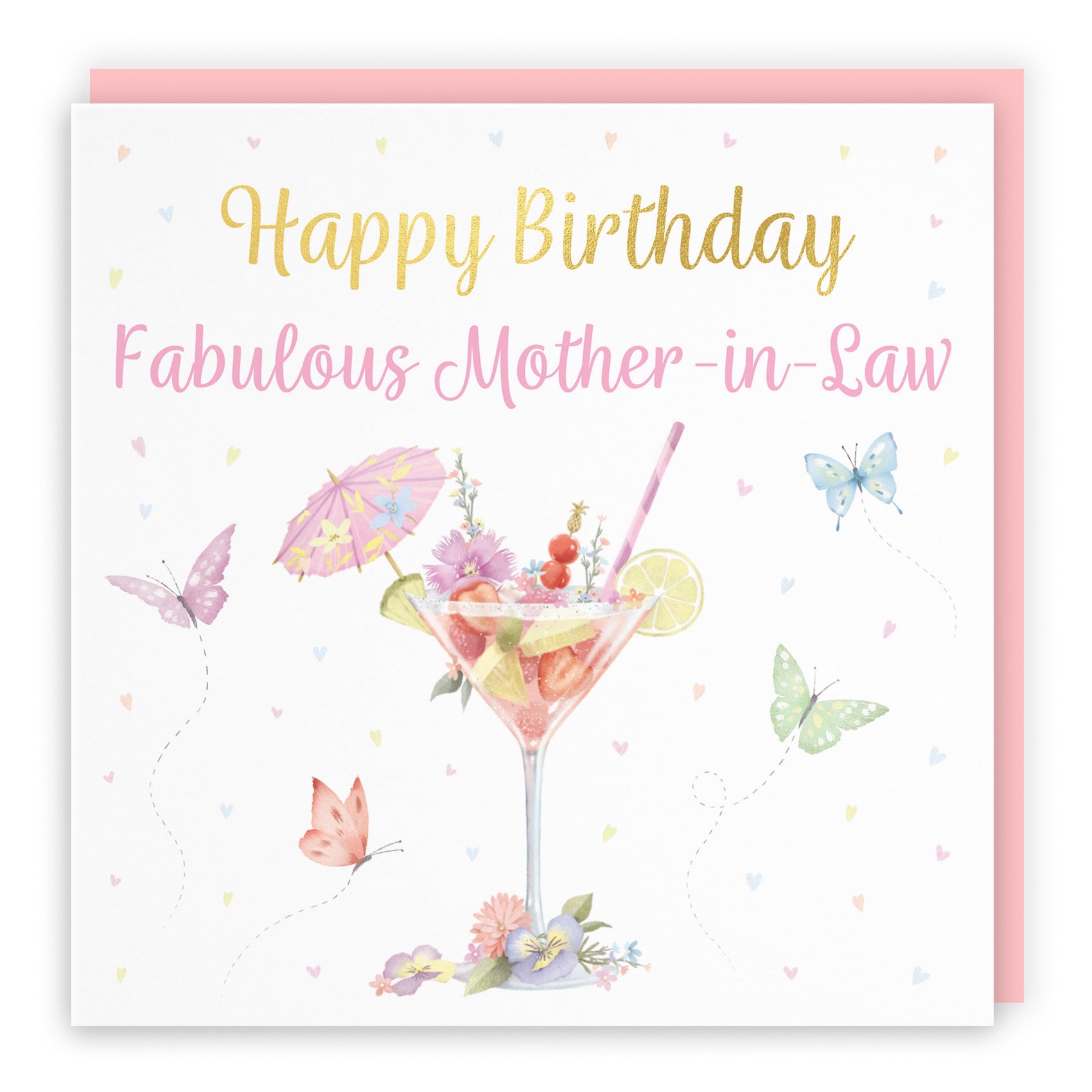 Mother In Law Pink Cocktail And Butterflies Birthday Card Gold Foil Milo's Gallery - Default Title (B0CX22LLP4)