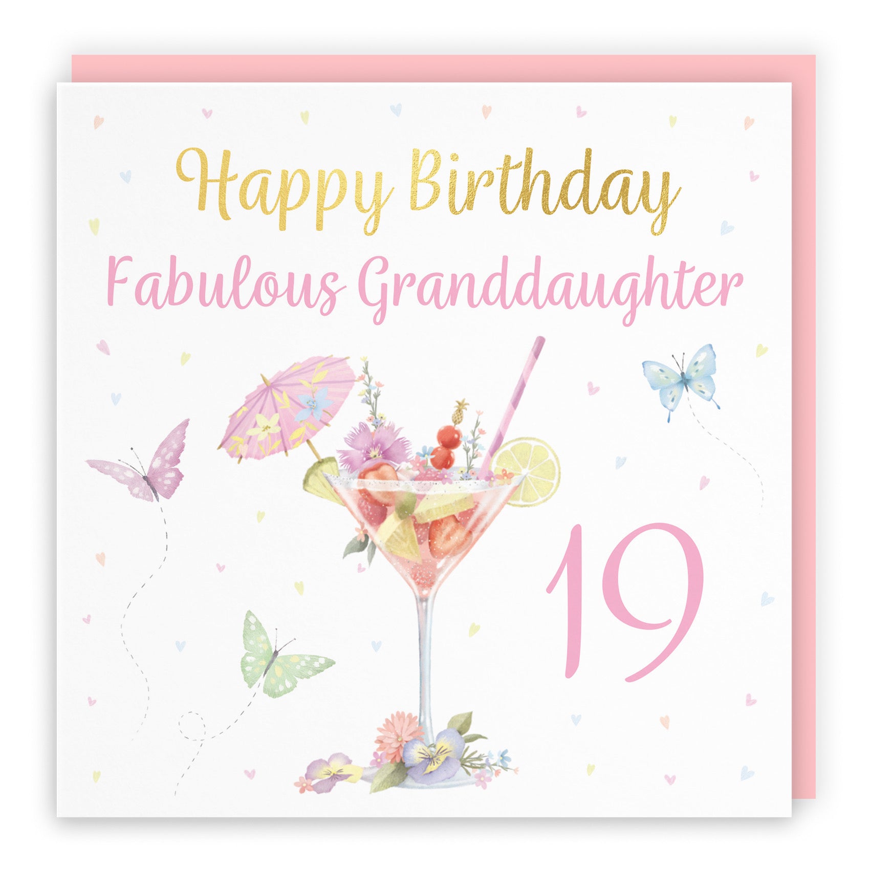 19th Granddaughter Pink Cocktail And Butterflies Birthday Card Gold Foil Milo's Gallery - Default Title (B0CX22N4SF)