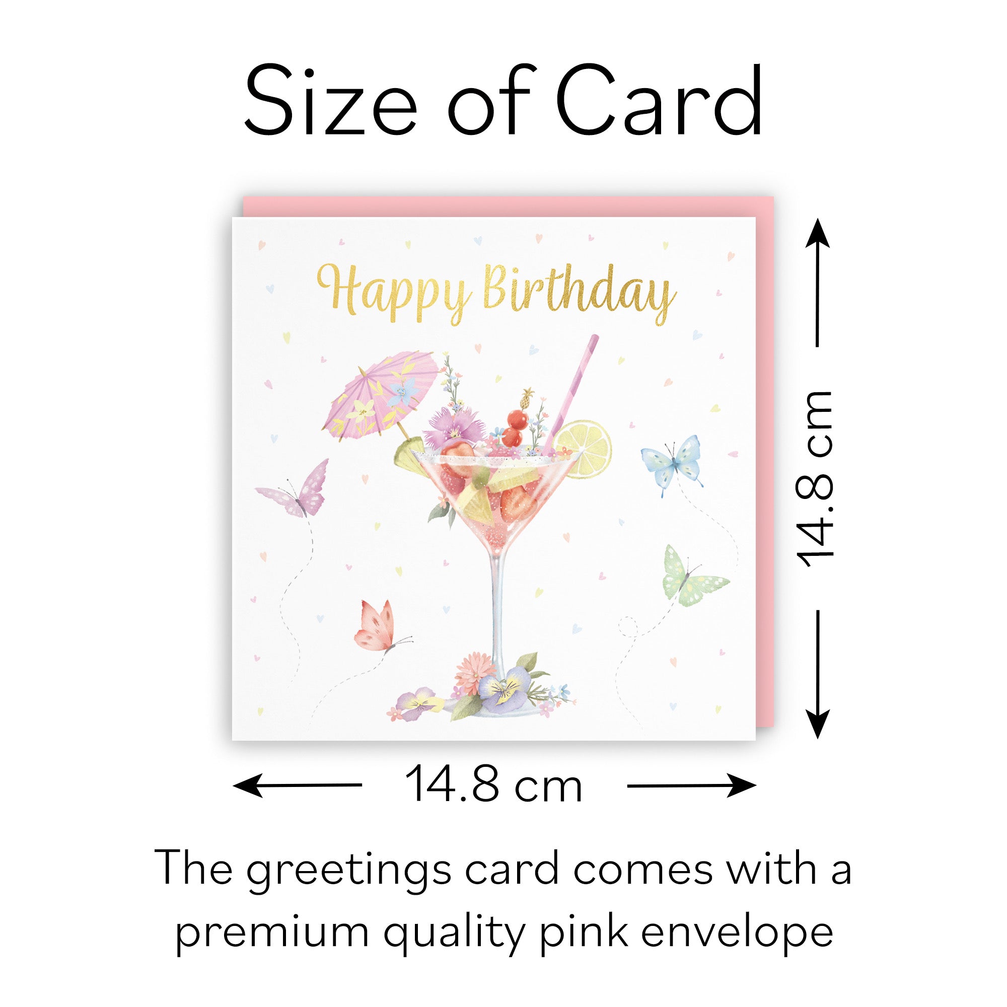 Pink Cocktail And Butterflies Birthday Card Gold Foil Milo's Gallery - Default Title (B0CX22W95H)