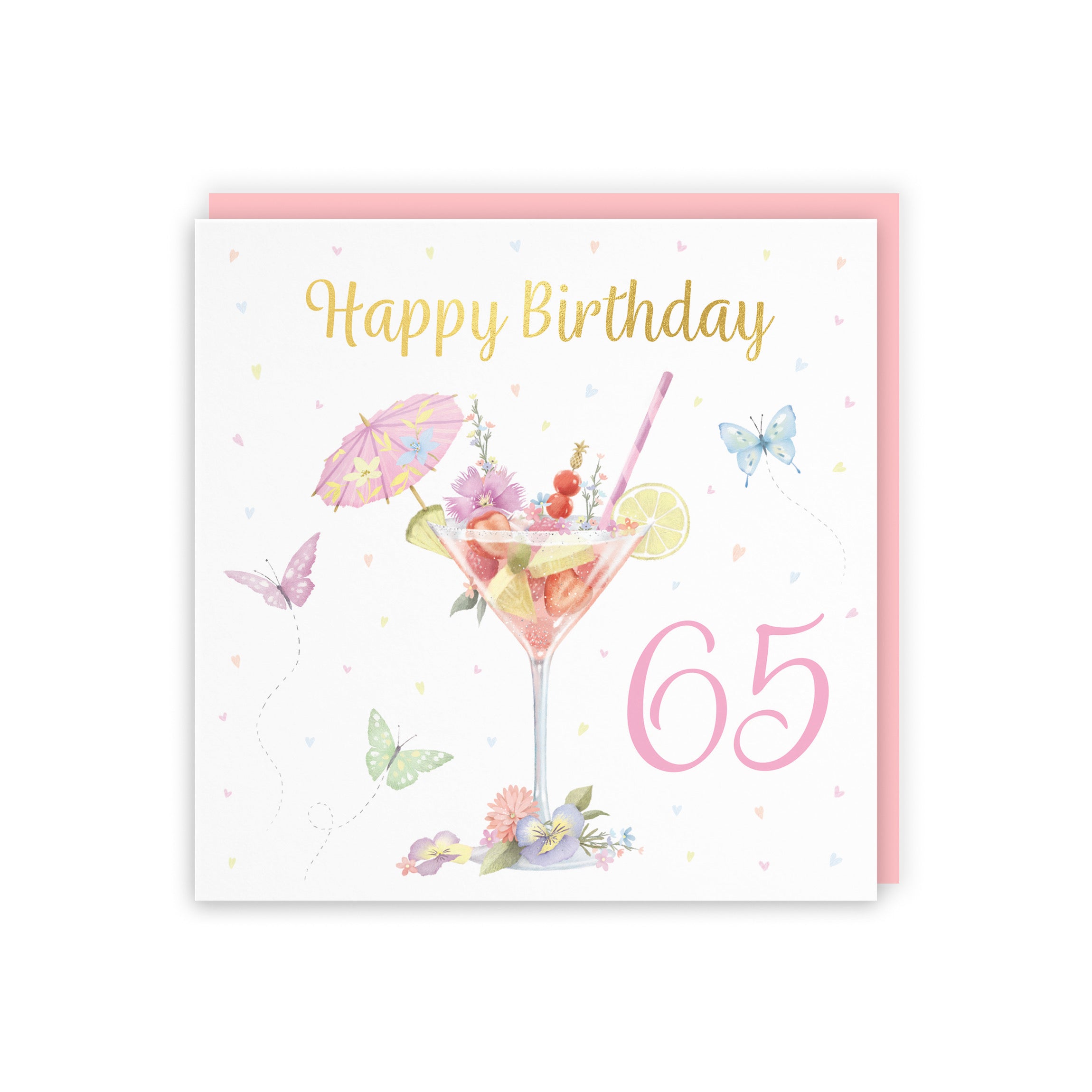 Pink Cocktail And Butterflies 65th Birthday Card Gold Foil Milo's Gallery - Default Title (B0CX22YVR1)