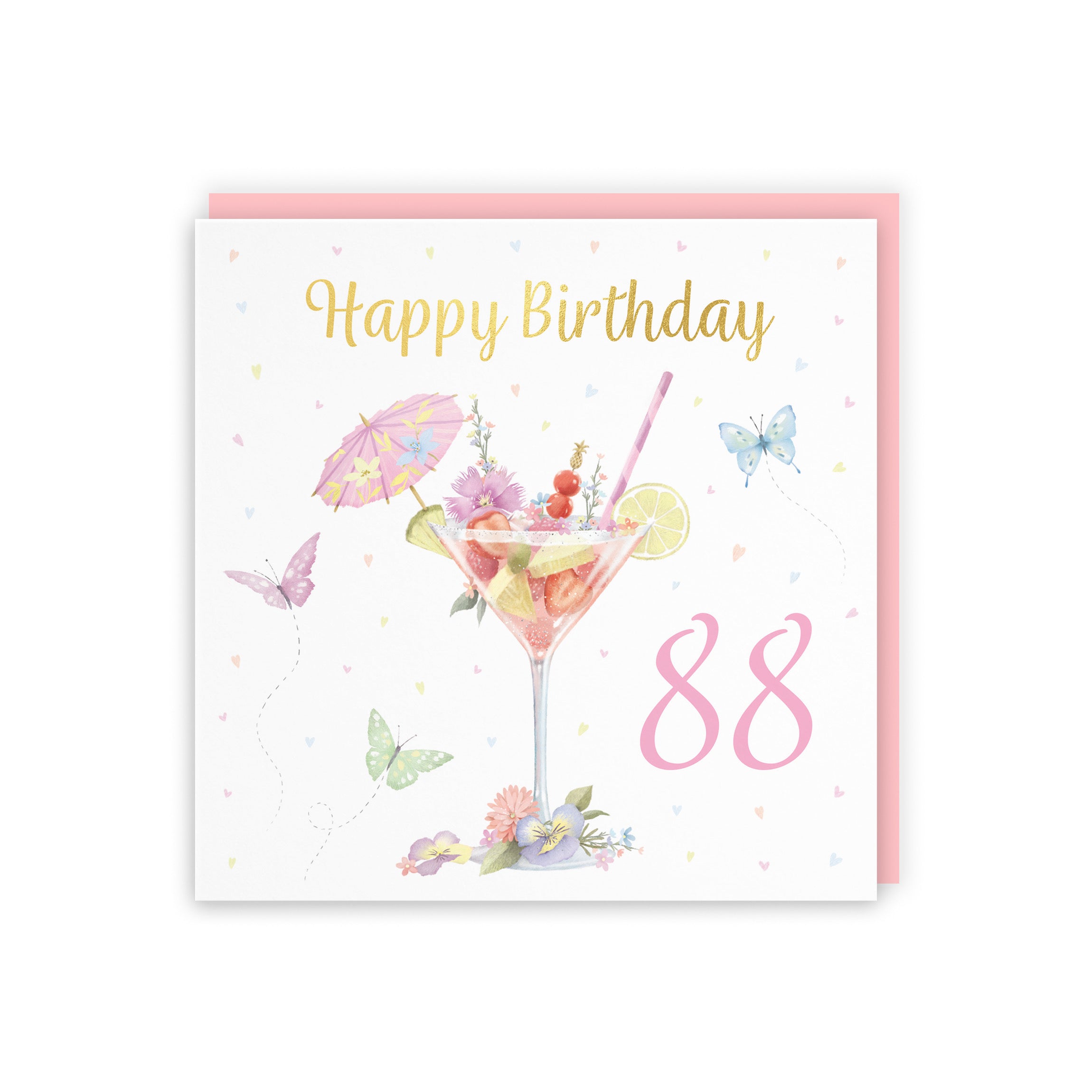 Pink Cocktail And Butterflies 88th Birthday Card Gold Foil Milo's Gallery - Default Title (B0CX231LB8)