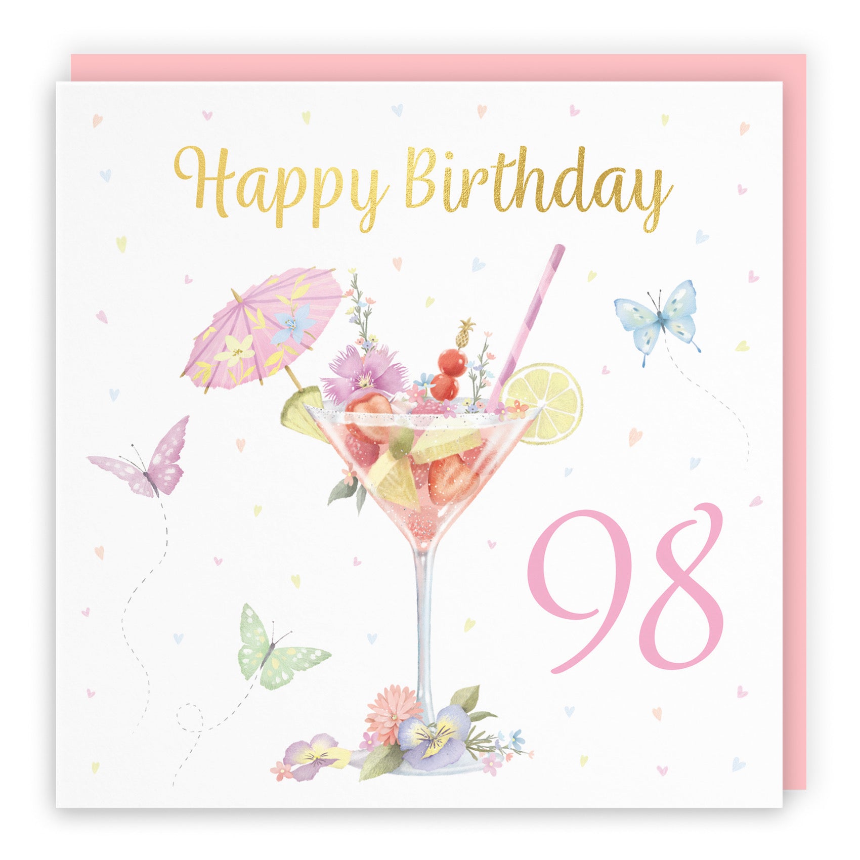 Pink Cocktail And Butterflies 98th Birthday Card Gold Foil Milo's Gallery - Default Title (B0CX232C9K)