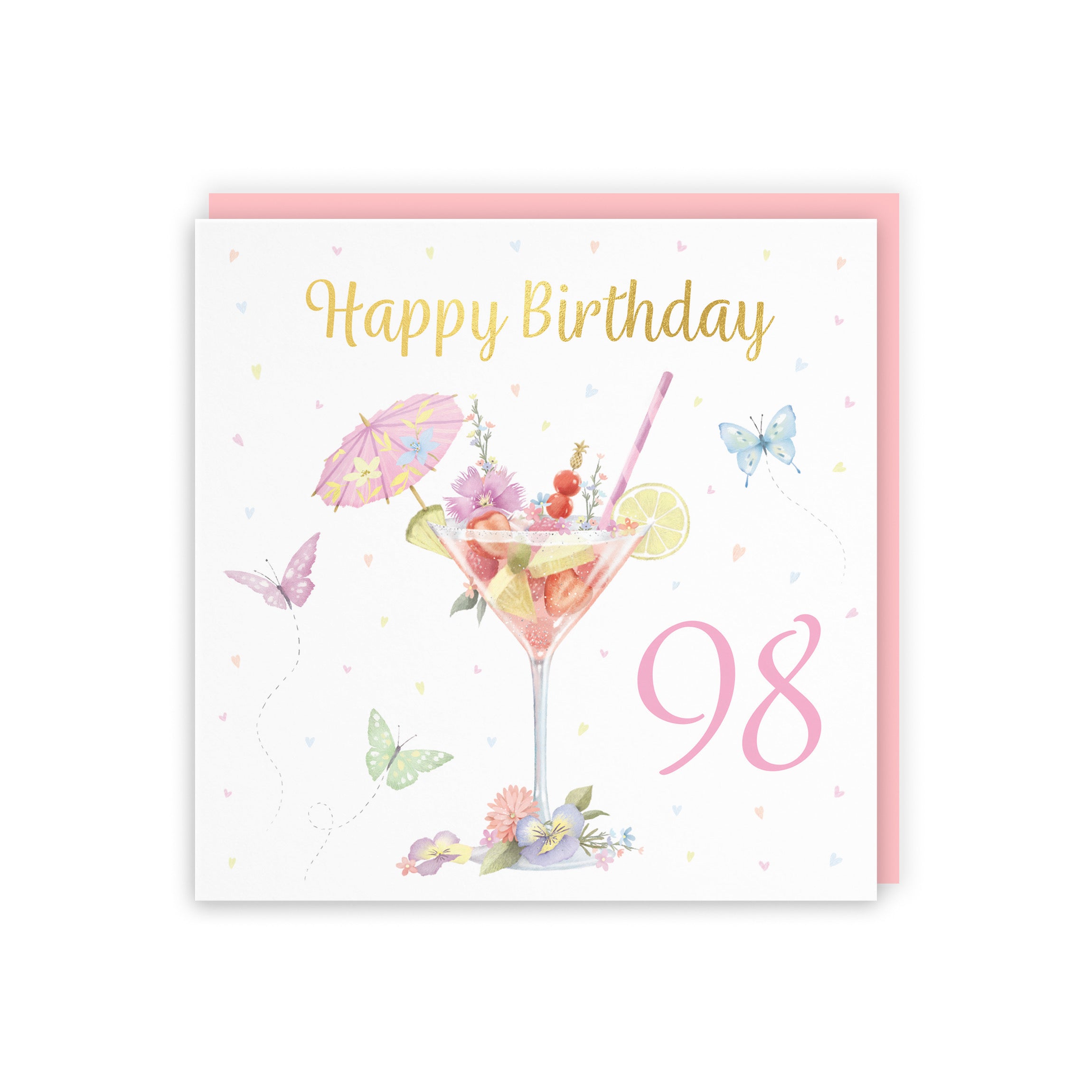 Pink Cocktail And Butterflies 98th Birthday Card Gold Foil Milo's Gallery - Default Title (B0CX232C9K)