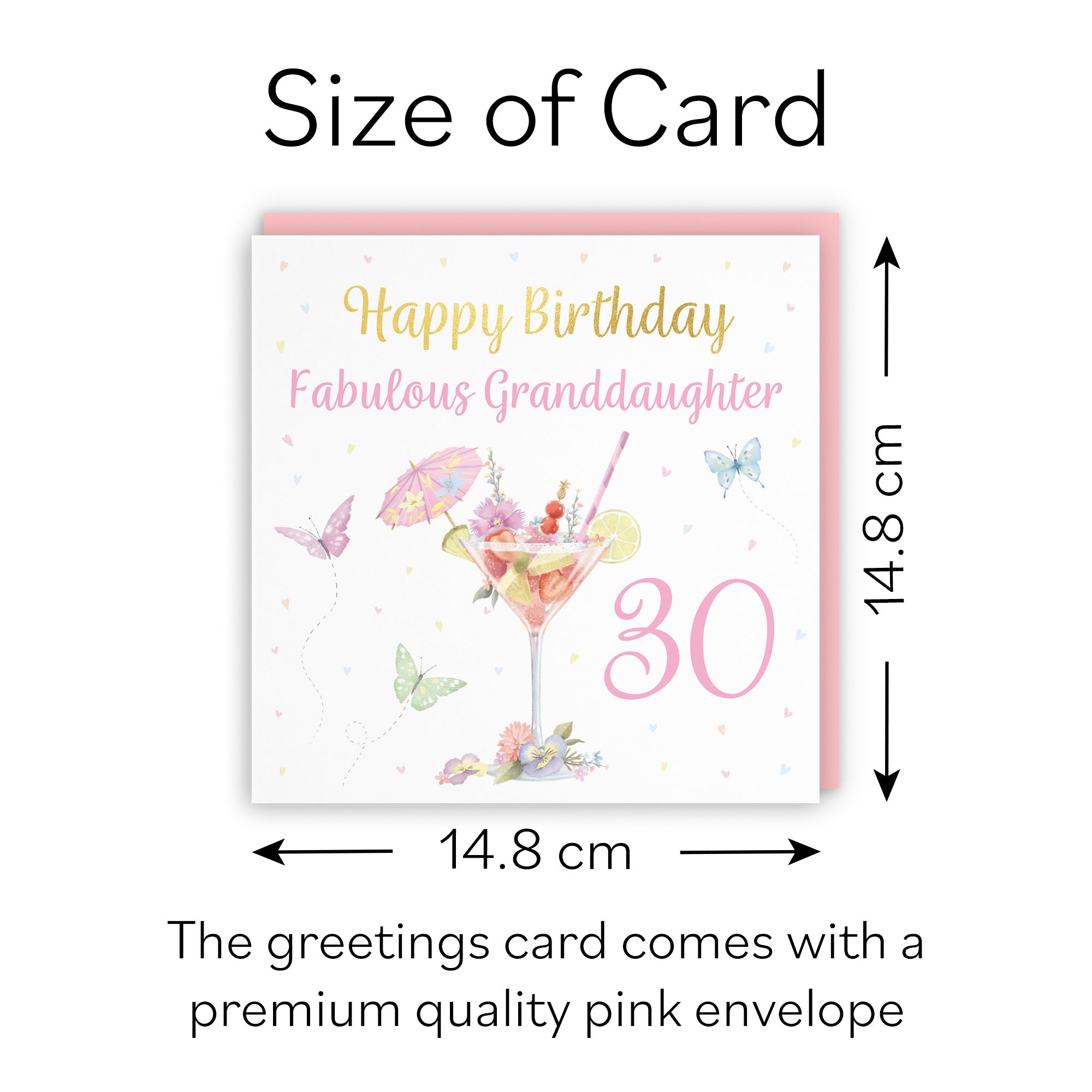 30th Granddaughter Pink Cocktail And Butterflies Birthday Card Gold Foil Milo's Gallery - Default Title (B0CX237HJY)