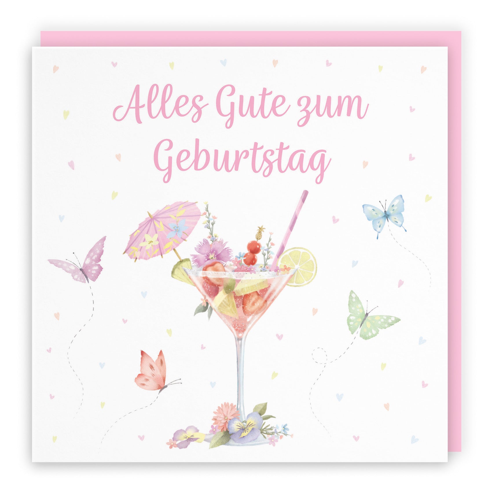Pink Cocktail And Butterflies German Birthday Card Milo's Gallery - Default Title (B0CX238HMK)