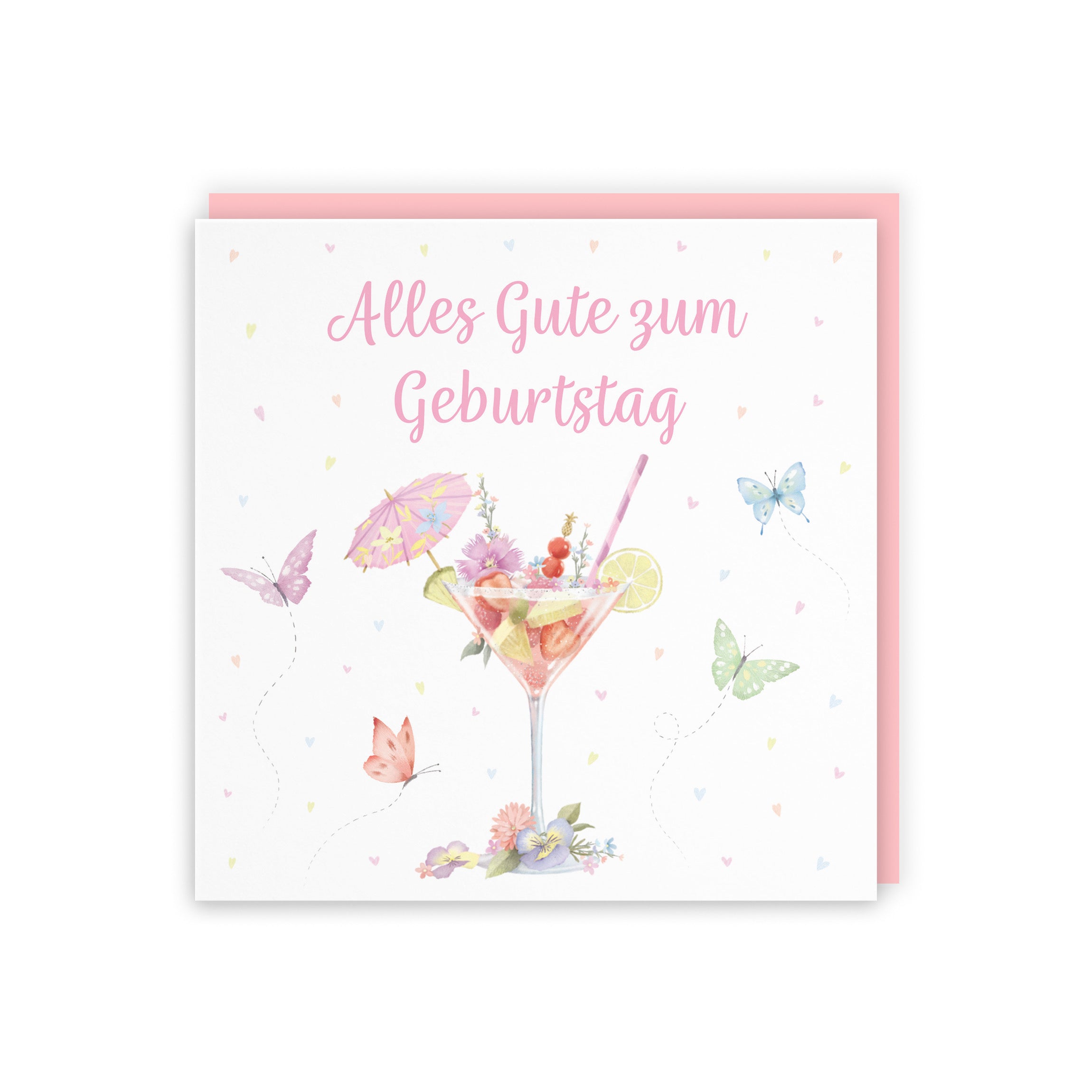 Pink Cocktail And Butterflies German Birthday Card Milo's Gallery - Default Title (B0CX238HMK)