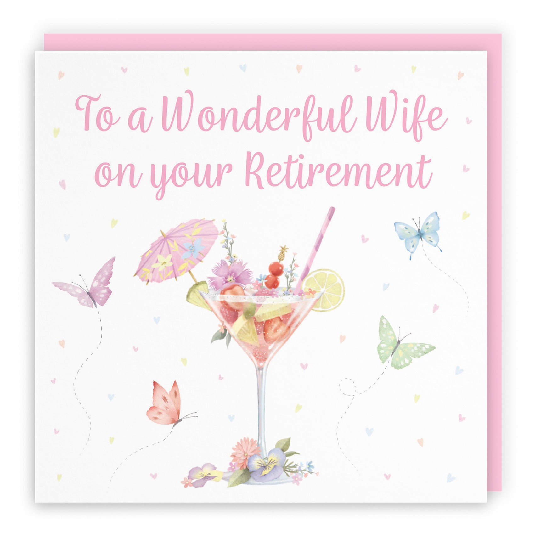 Pink Cocktail And Butterflies Wife Retirement Card Milo's Gallery - Default Title (B0CX238ZL3)