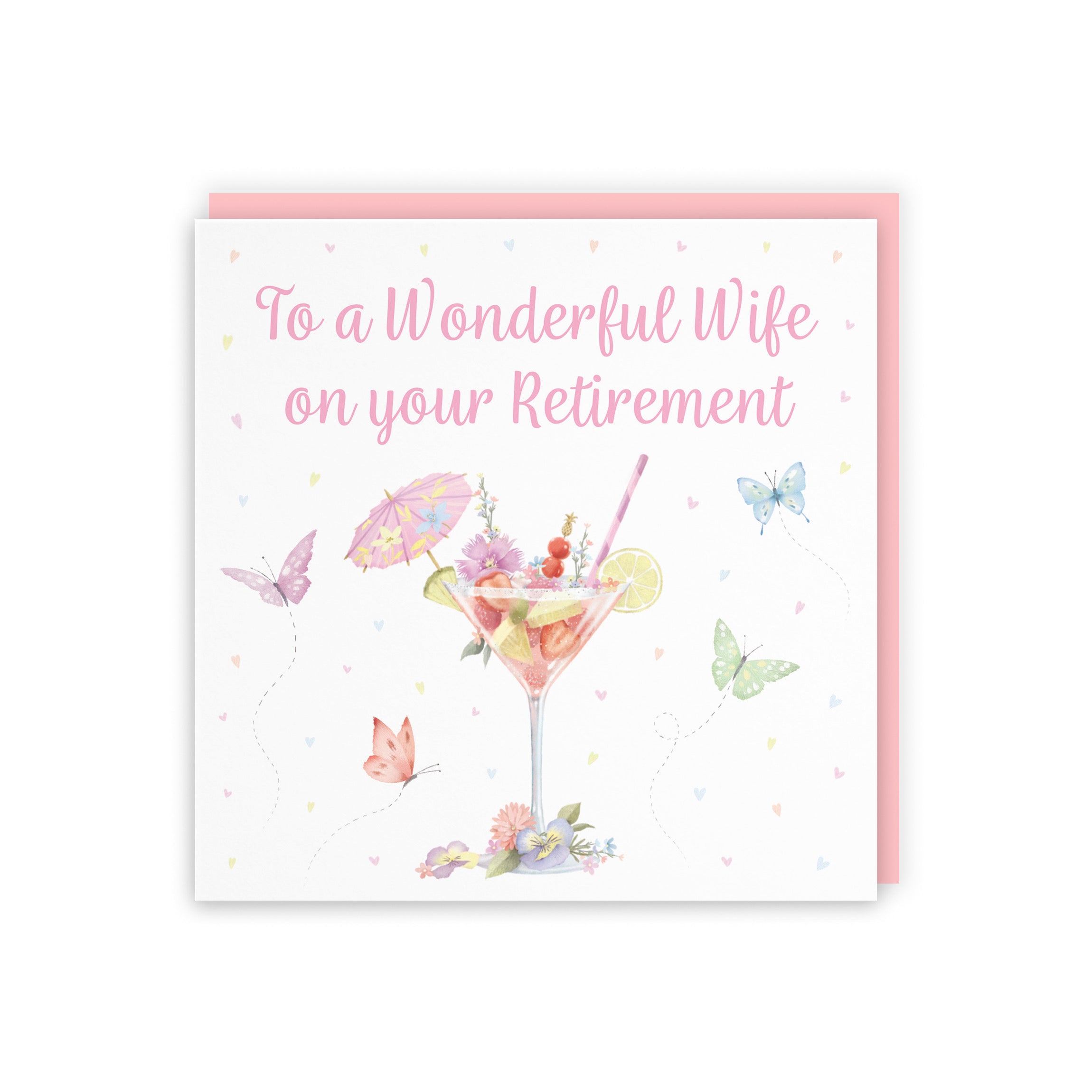 Pink Cocktail And Butterflies Wife Retirement Card Milo's Gallery - Default Title (B0CX238ZL3)