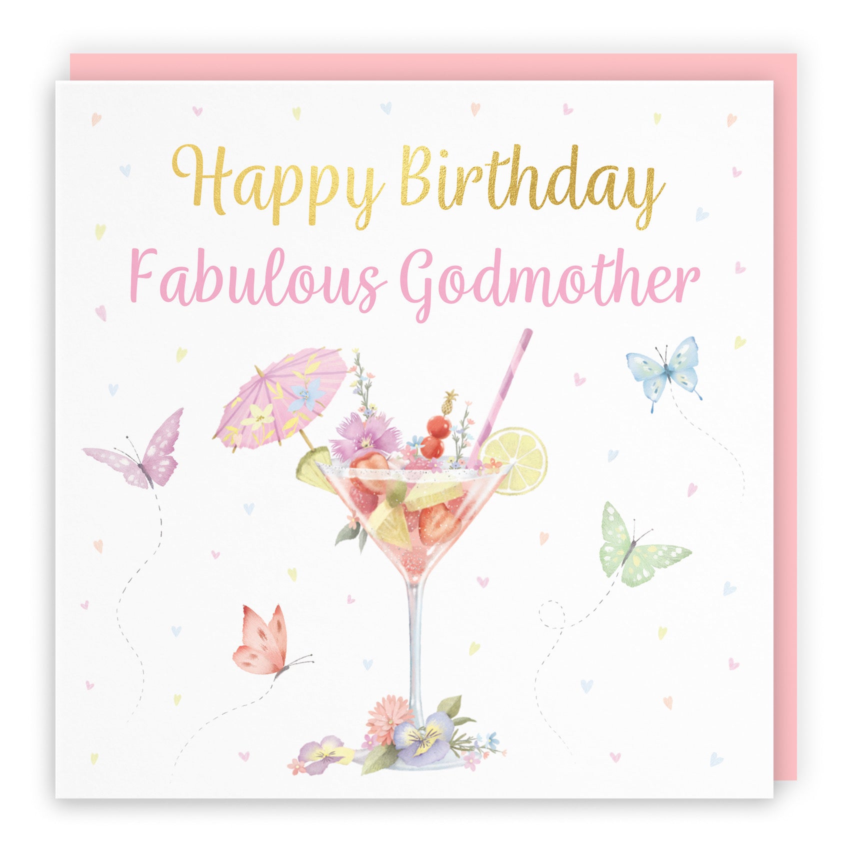 Godmother Pink Cocktail And Butterflies Birthday Card Gold Foil Milo's Gallery - Default Title (B0CX23GJGF)