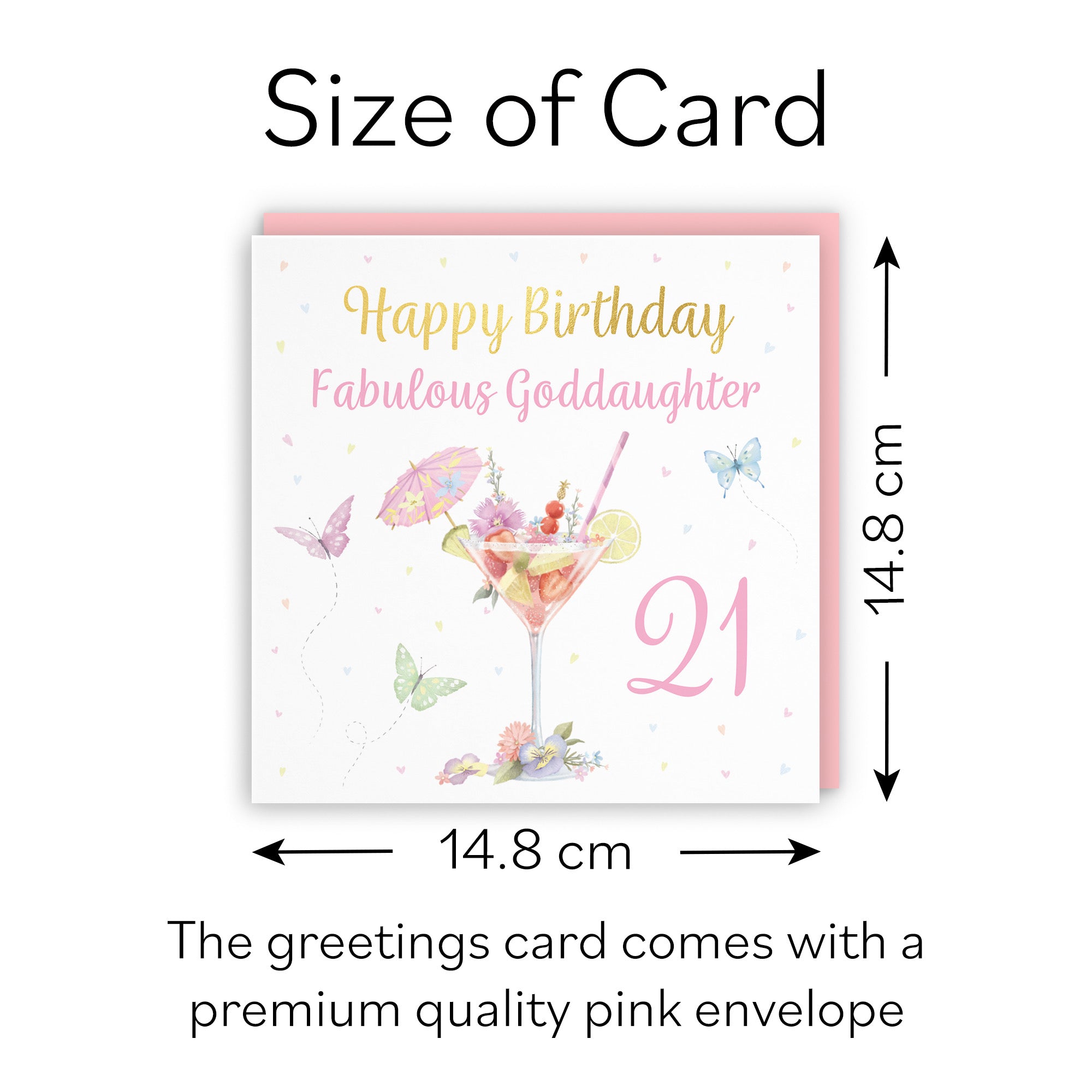 21st Goddaughter Pink Cocktail And Butterflies Birthday Card Gold Foil Milo's Gallery - Default Title (B0CX23J1WR)