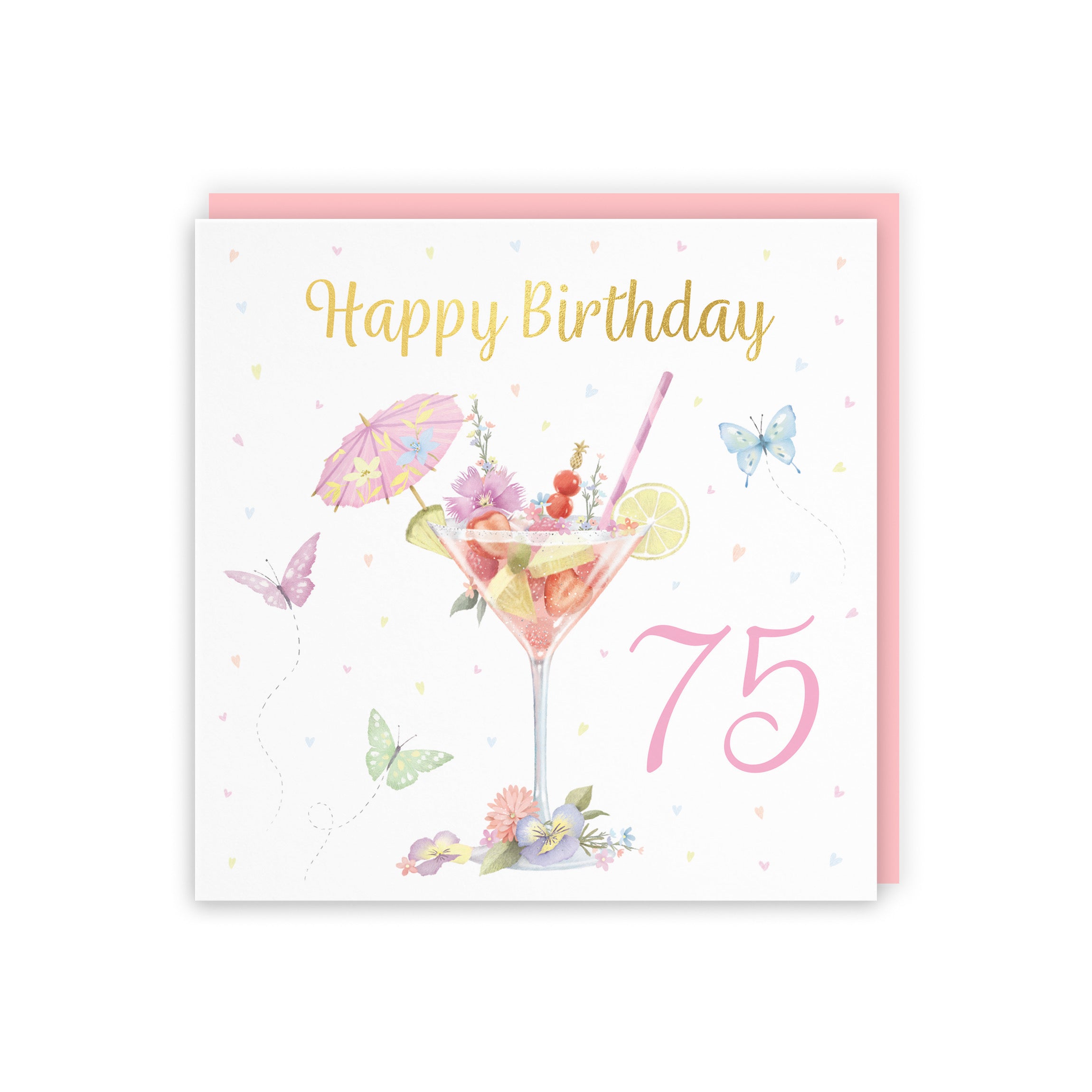 Pink Cocktail And Butterflies 75th Birthday Card Gold Foil Milo's Gallery - Default Title (B0CX23LNW9)