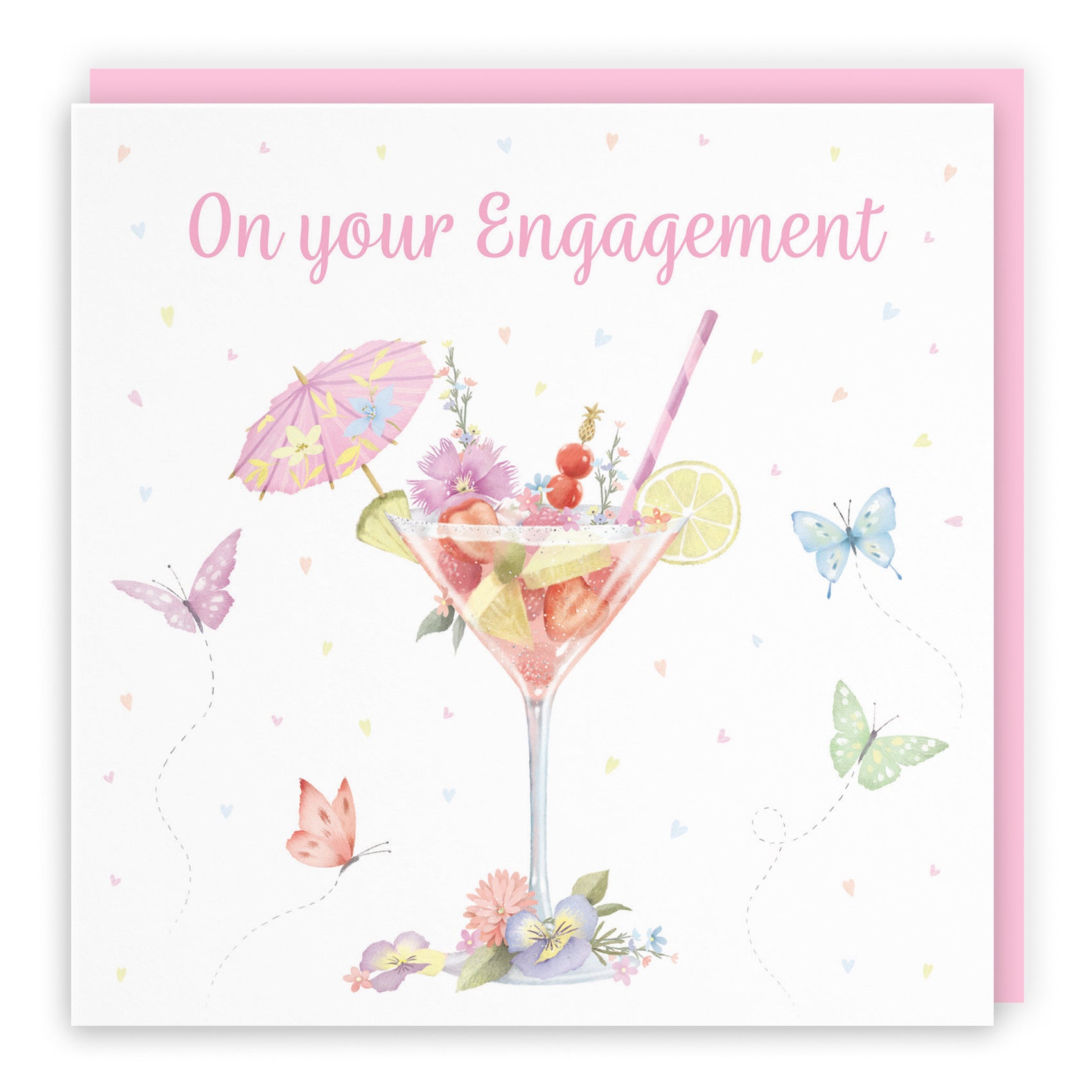 Pink Cocktail And Butterflies Engagement Congratulations Card Milo's Gallery - Default Title (B0CX23LNWB)