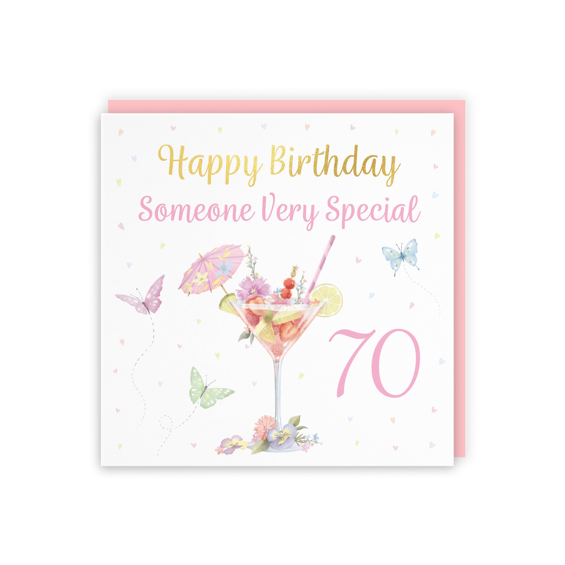 70th Someone Very Special Pink Cocktail And Butterflies Birthday Card Gold Foil Milo's Gallery - Default Title (B0CX23RD1T)