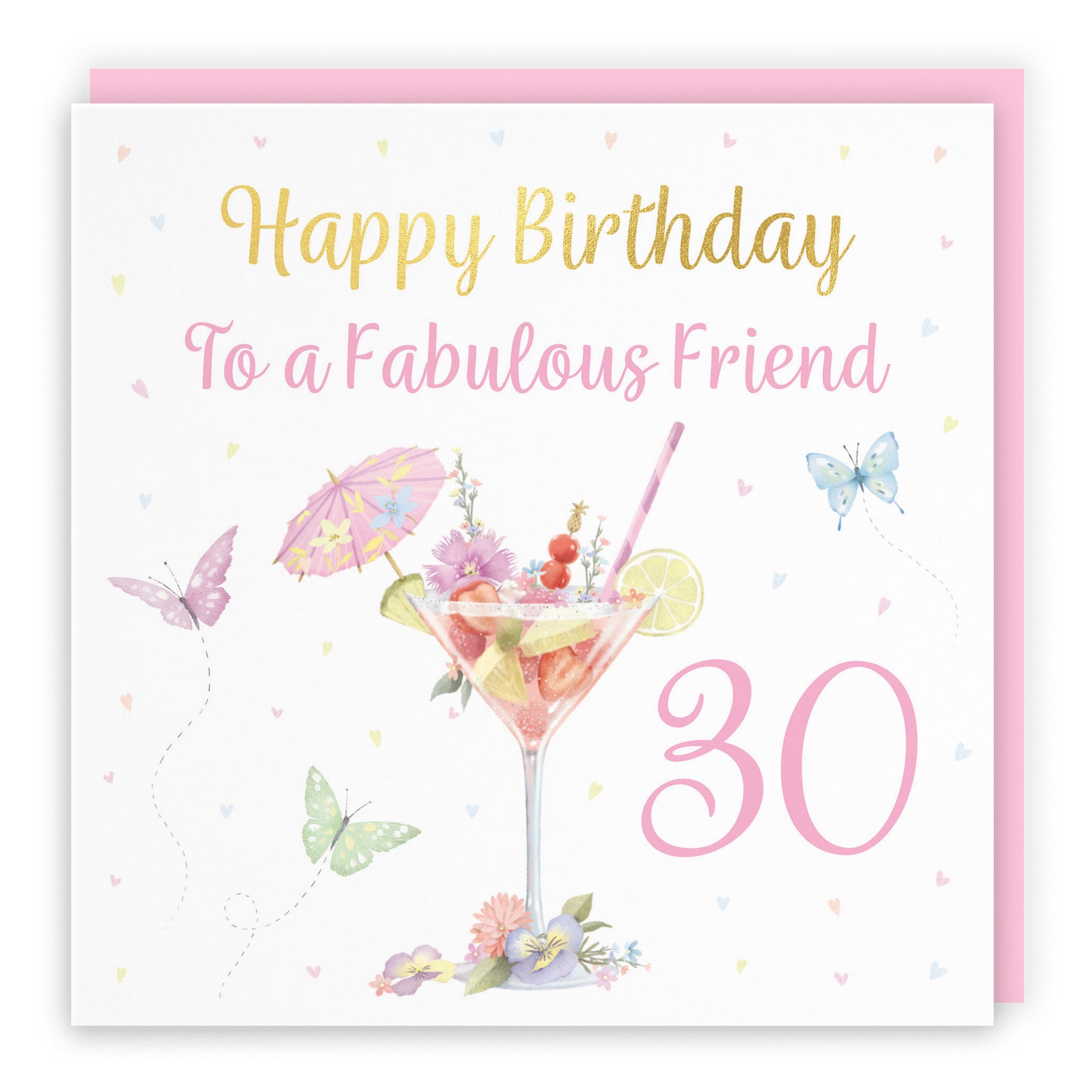 30th Friend Pink Cocktail And Butterflies Birthday Card Gold Foil Milo's Gallery - Default Title (B0CX24933F)