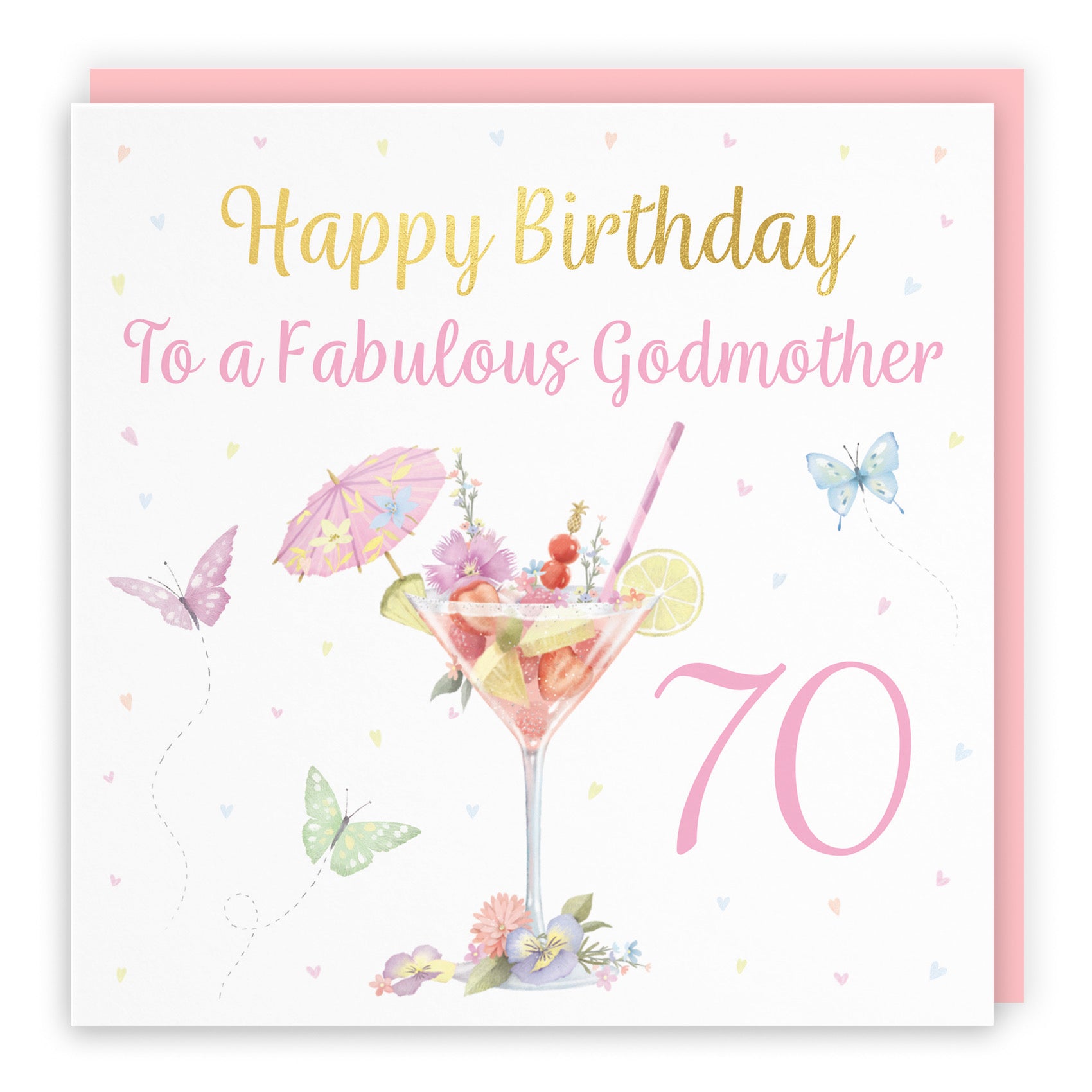 70th Godmother Pink Cocktail And Butterflies Birthday Card Gold Foil Milo's Gallery - Default Title (B0CX24XXK2)